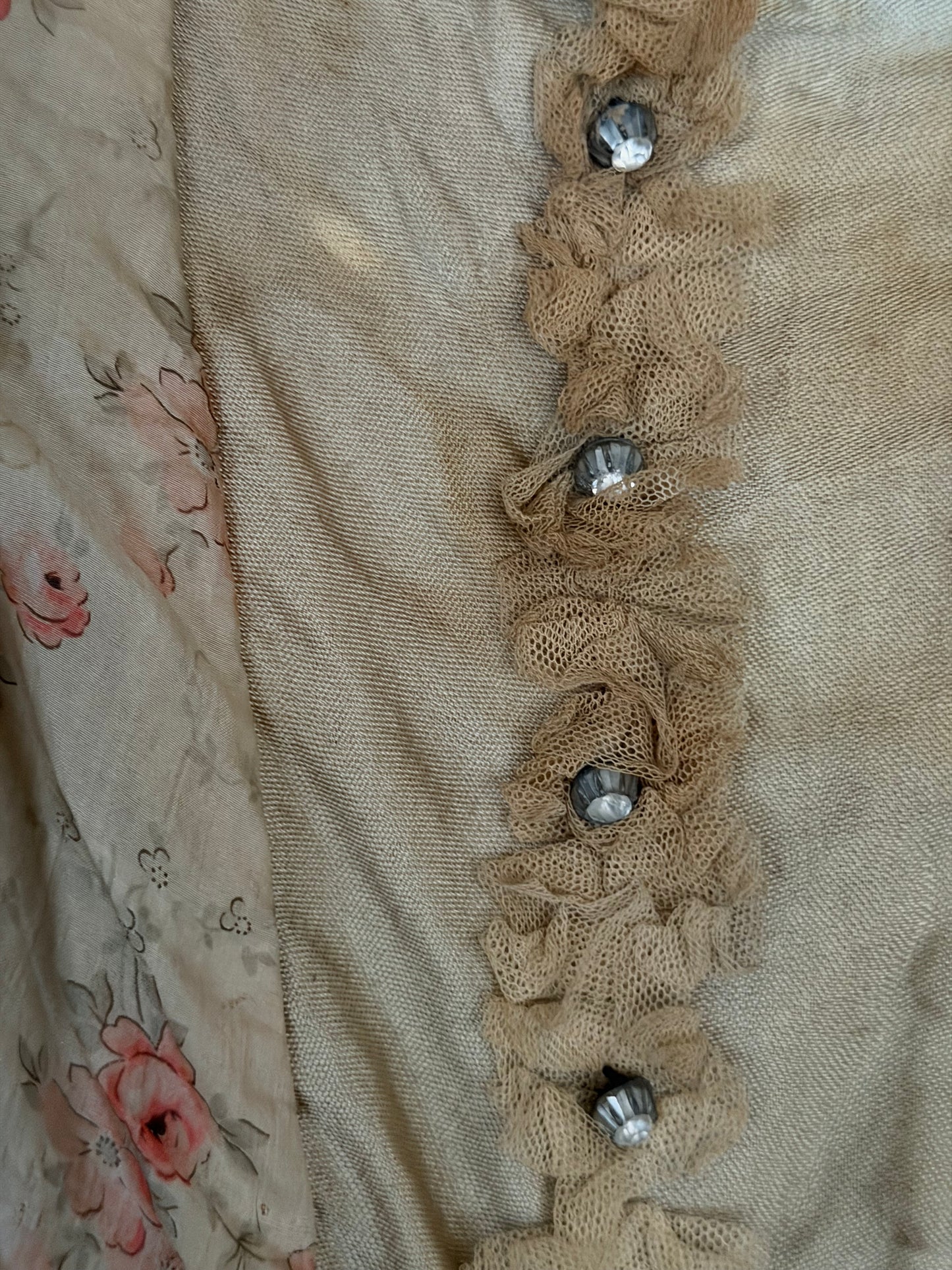 Antique Pink Rose Silk Fur Ribbonwork Lace Rococo Dress