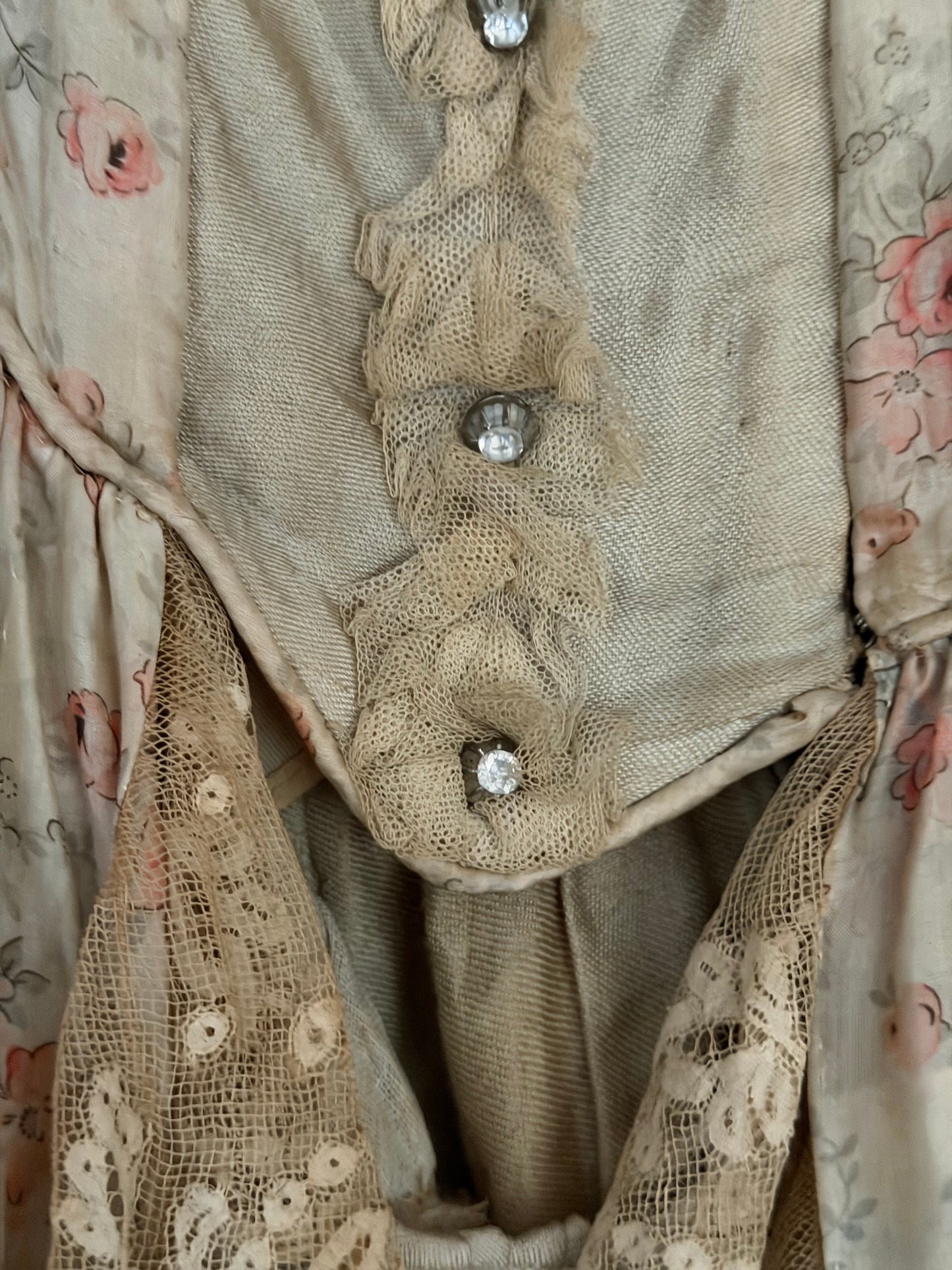 Antique Pink Rose Silk Fur Ribbonwork Lace Rococo Dress