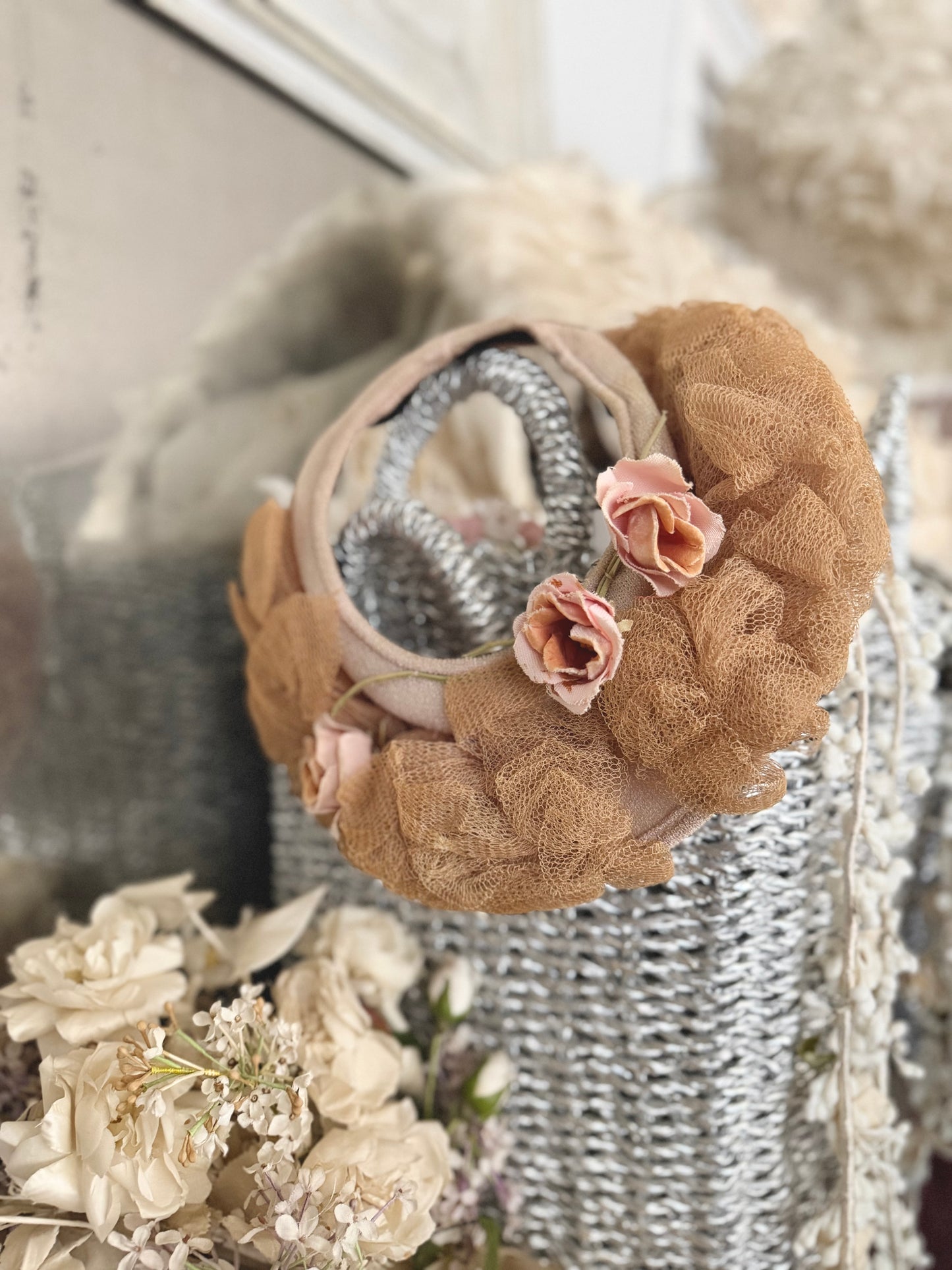 Vintage Pink Rose Millinery Lace Hat