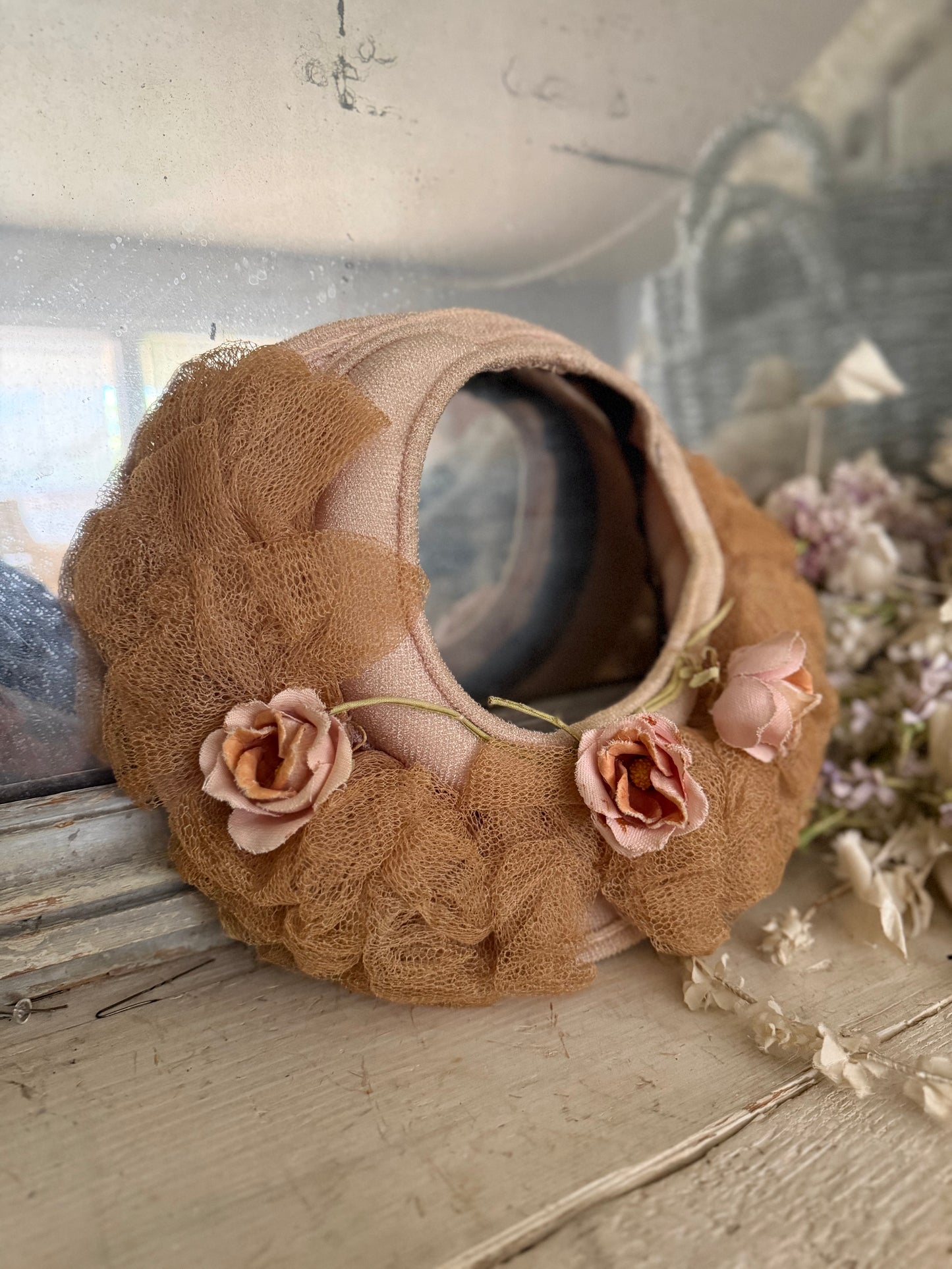 Vintage Pink Rose Millinery Lace Hat