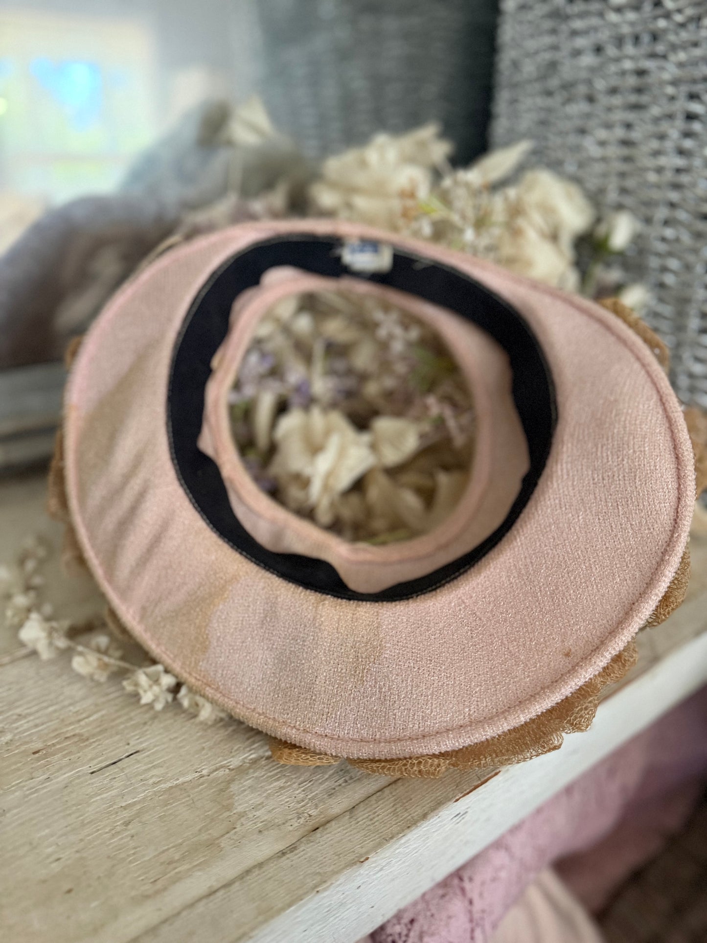 Vintage Pink Rose Millinery Lace Hat