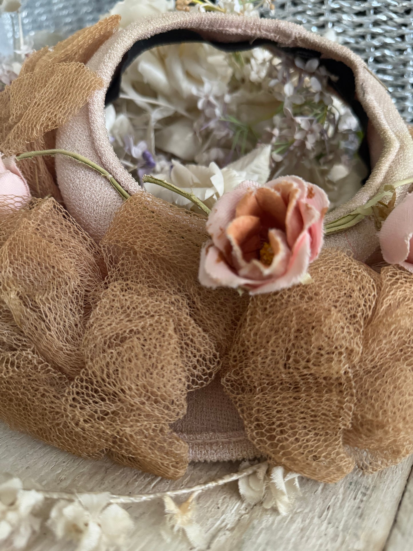 Vintage Pink Rose Millinery Lace Hat