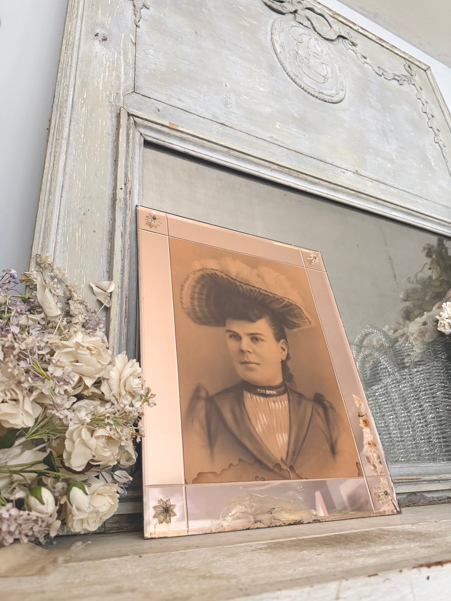 RARE Antique Pink Glass Frame Victorian Portrait