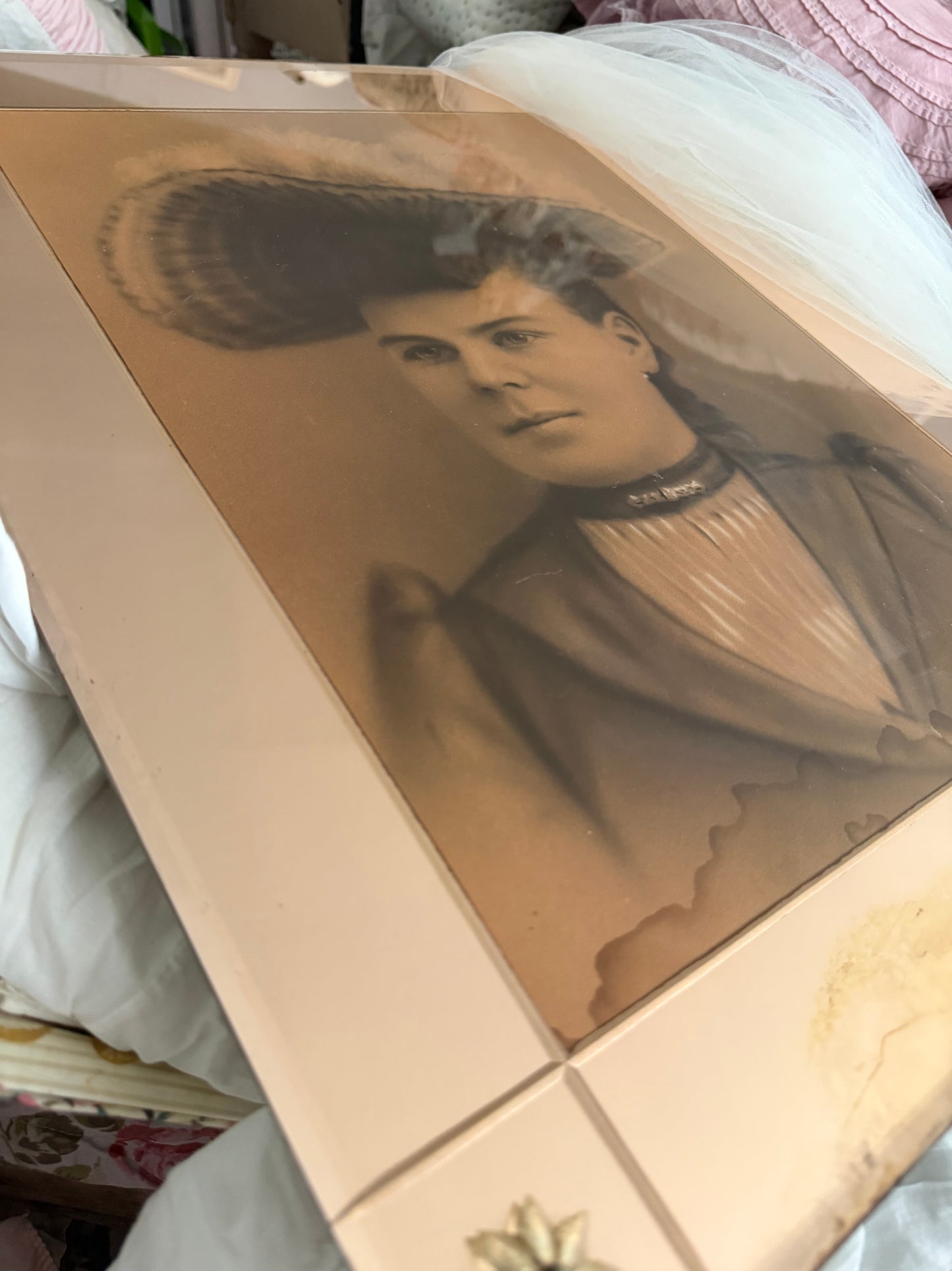 RARE Antique Pink Glass Frame Victorian Portrait