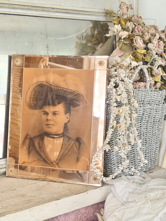 RARE Antique Pink Glass Frame Victorian Portrait