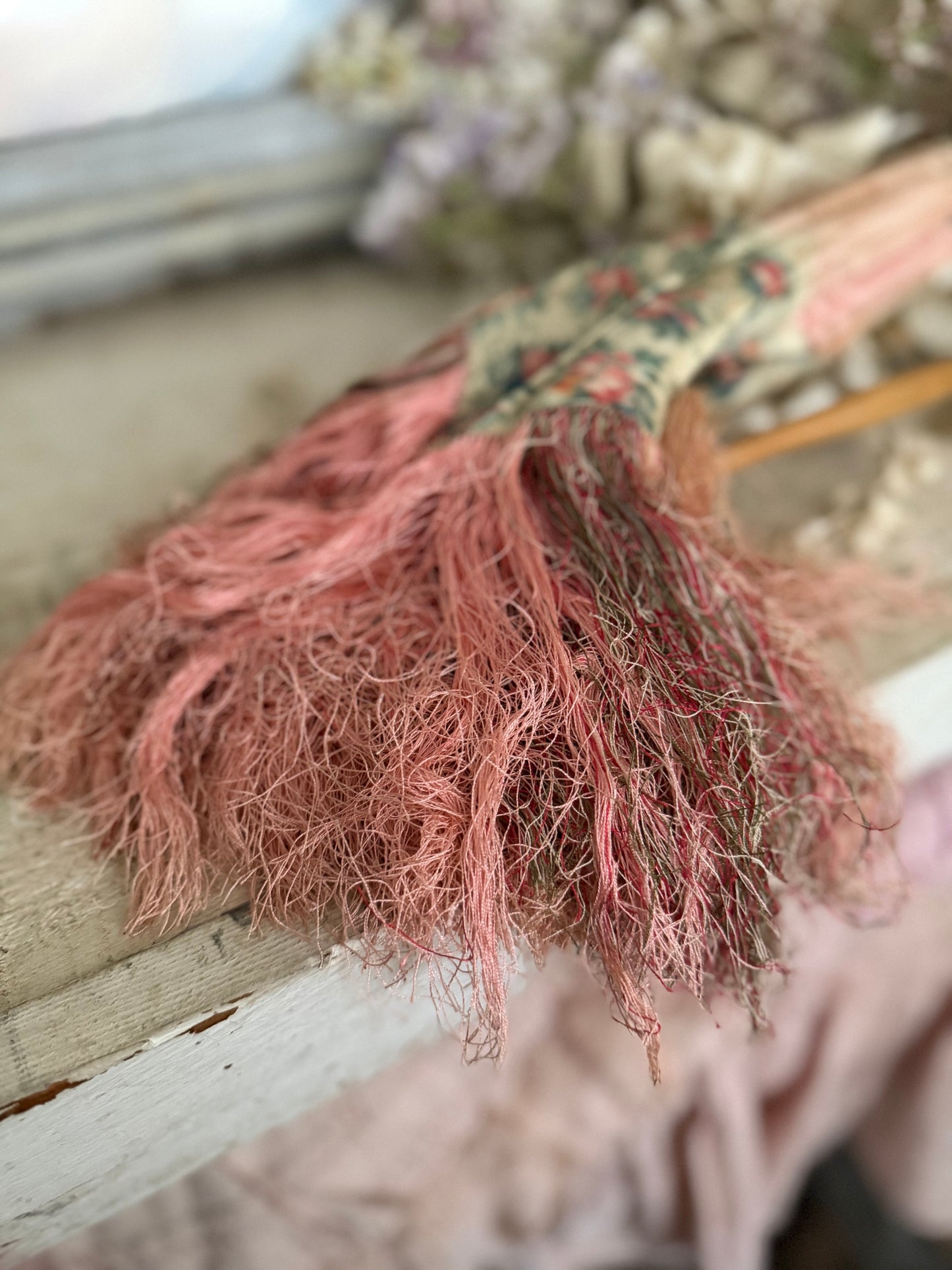 RARE Antique French Silk Pink Watered Rose Carriage Parasol