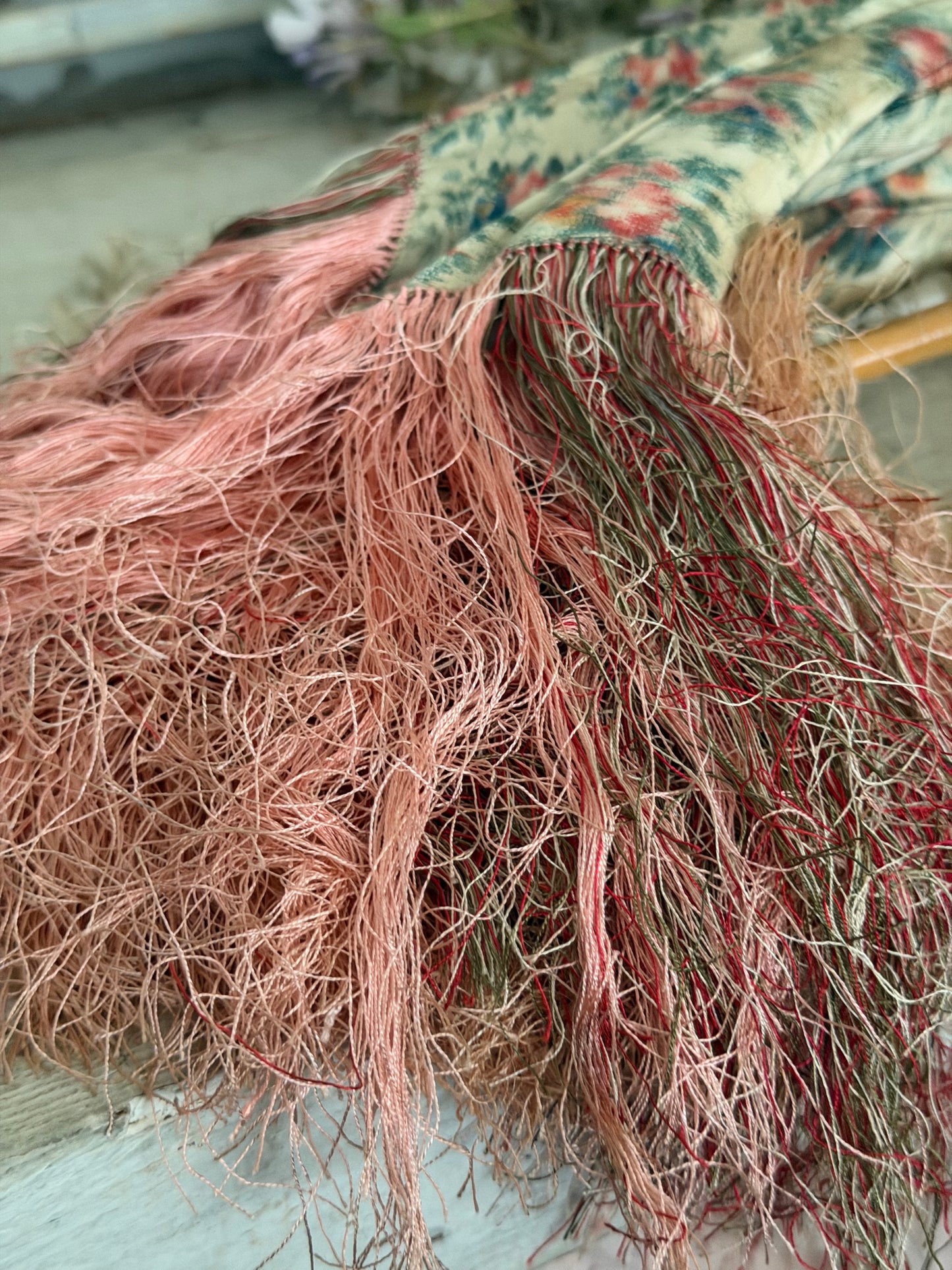 RARE Antique French Silk Pink Watered Rose Carriage Parasol