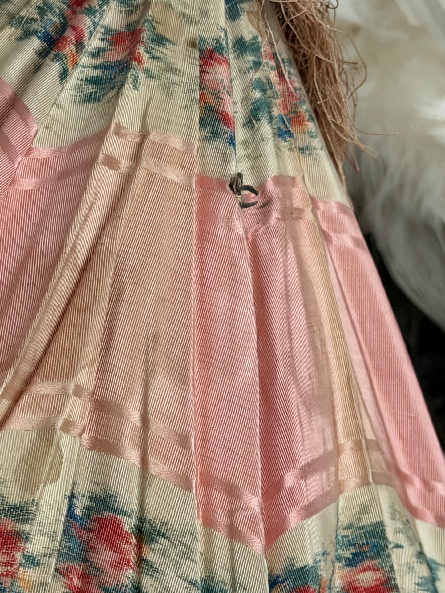 RARE Antique French Silk Pink Watered Rose Carriage Parasol