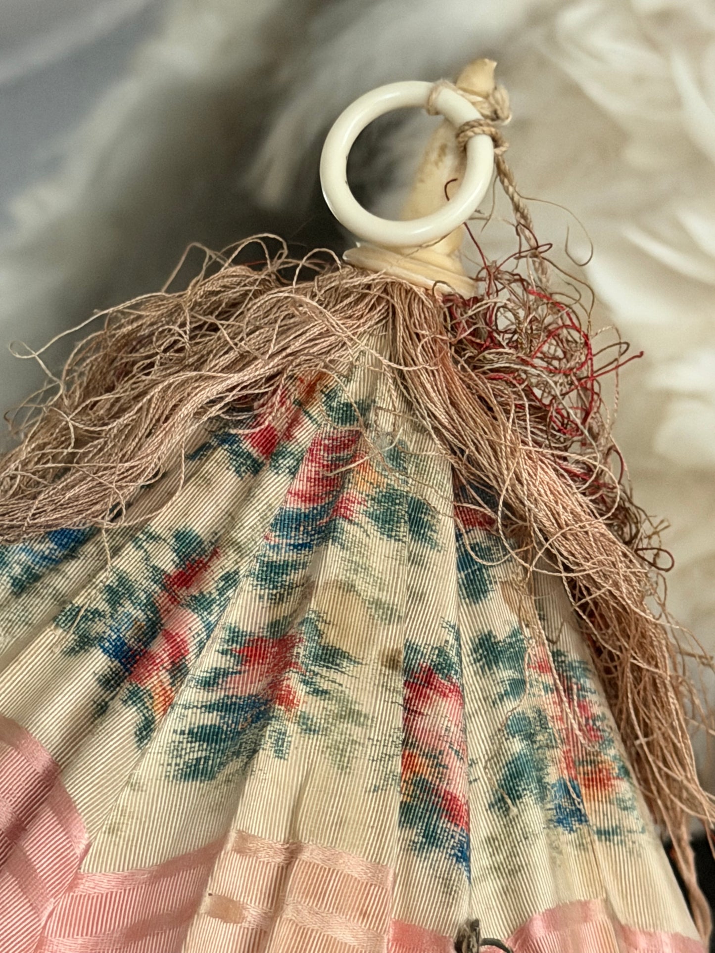 RARE Antique French Silk Pink Watered Rose Carriage Parasol