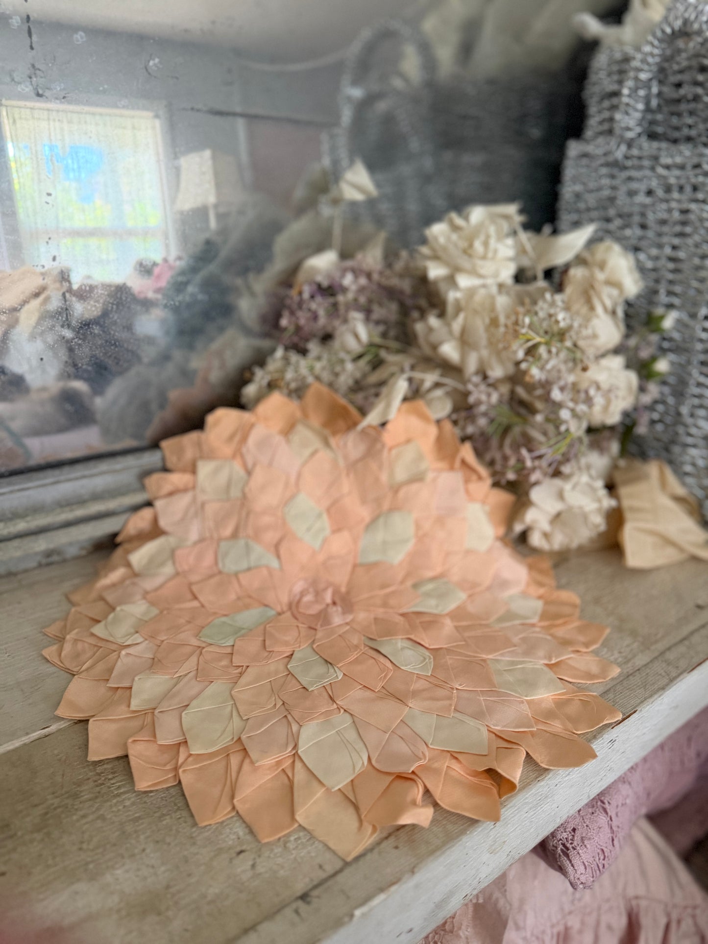 Vintage Ribbonwork Petal Peach Pillow Sham