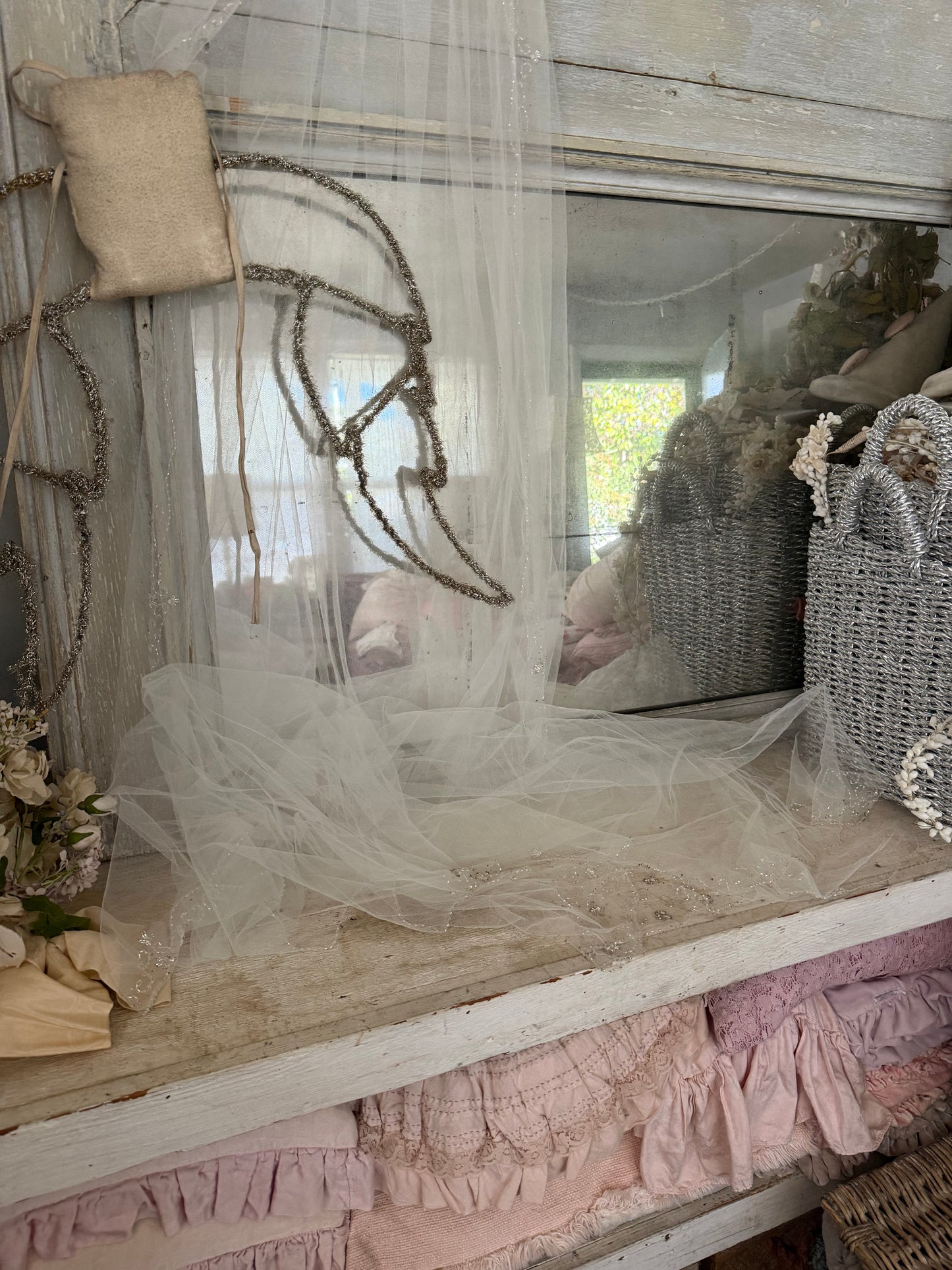 Vintage Ethereal Beaded Tulle Lace Cathedral Wedding Veil