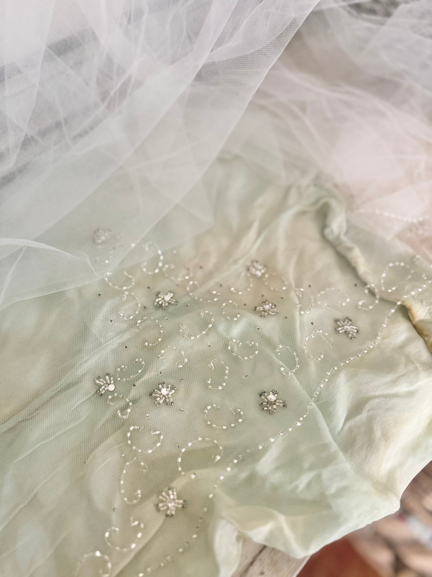 Vintage Ethereal Beaded Tulle Lace Cathedral Wedding Veil