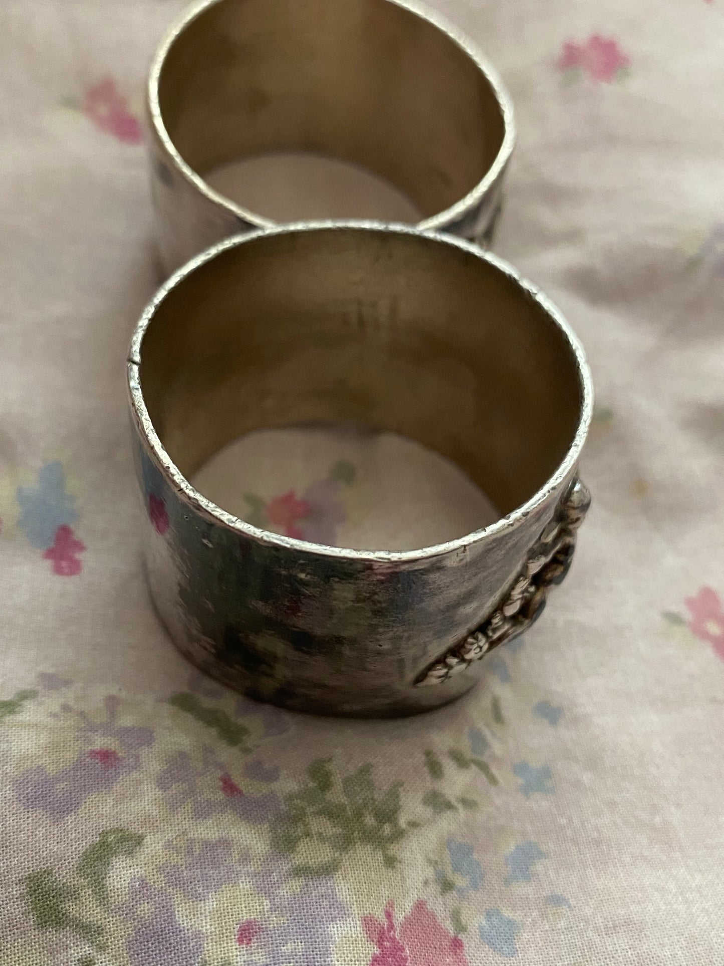 Pair Antique Sterling Silver Napkin Rings Cherub