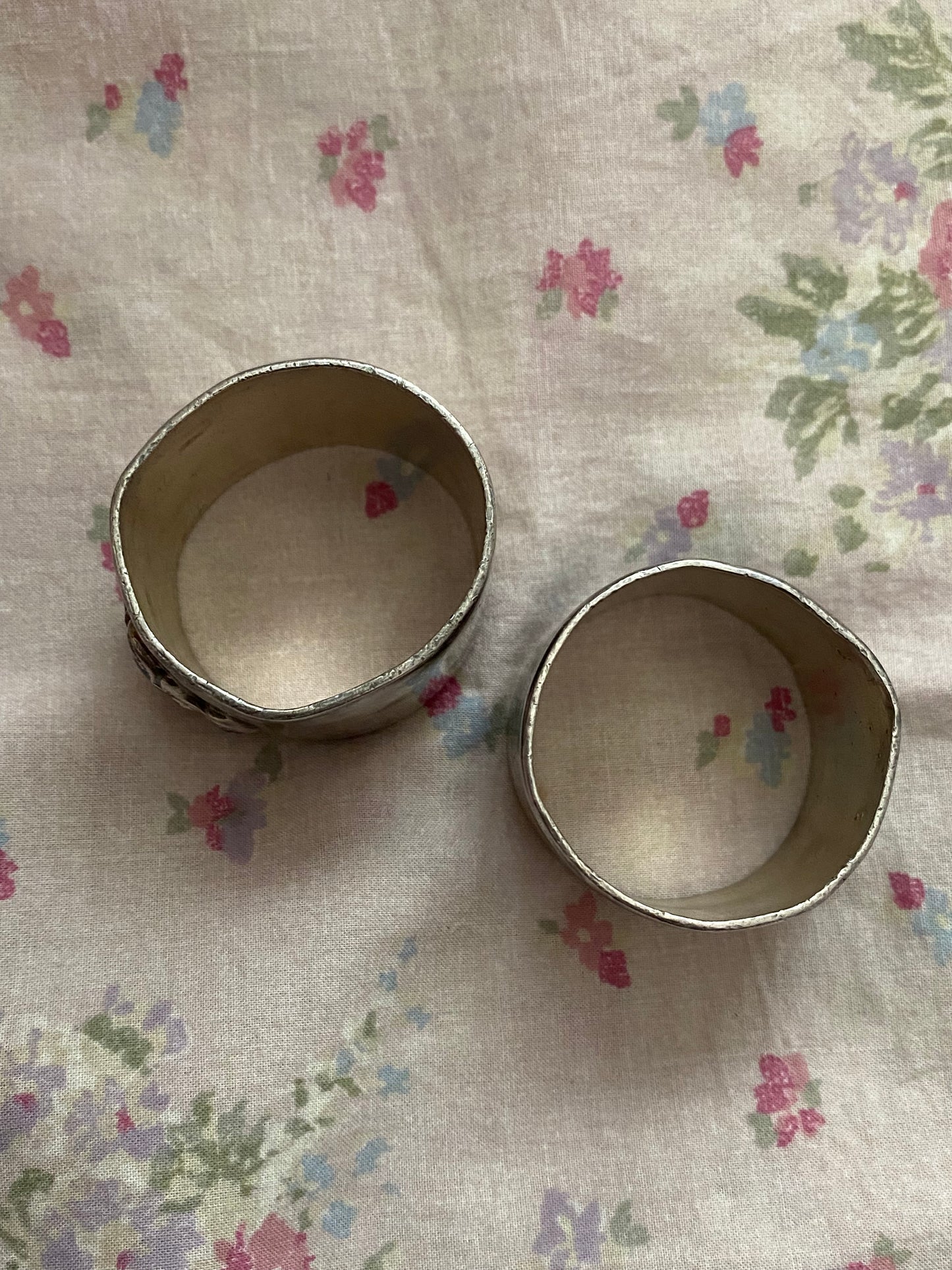 Pair Antique Sterling Silver Napkin Rings Cherub