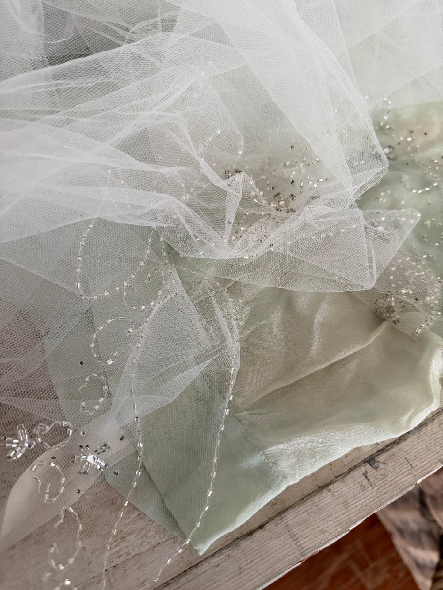 Vintage Ethereal Beaded Tulle Lace Cathedral Wedding Veil
