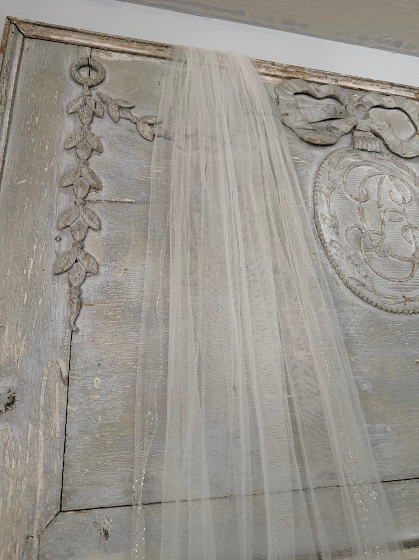 Vintage Ethereal Beaded Tulle Lace Cathedral Wedding Veil