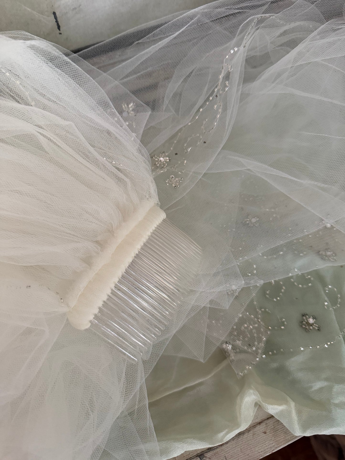 Vintage Ethereal Beaded Tulle Lace Cathedral Wedding Veil