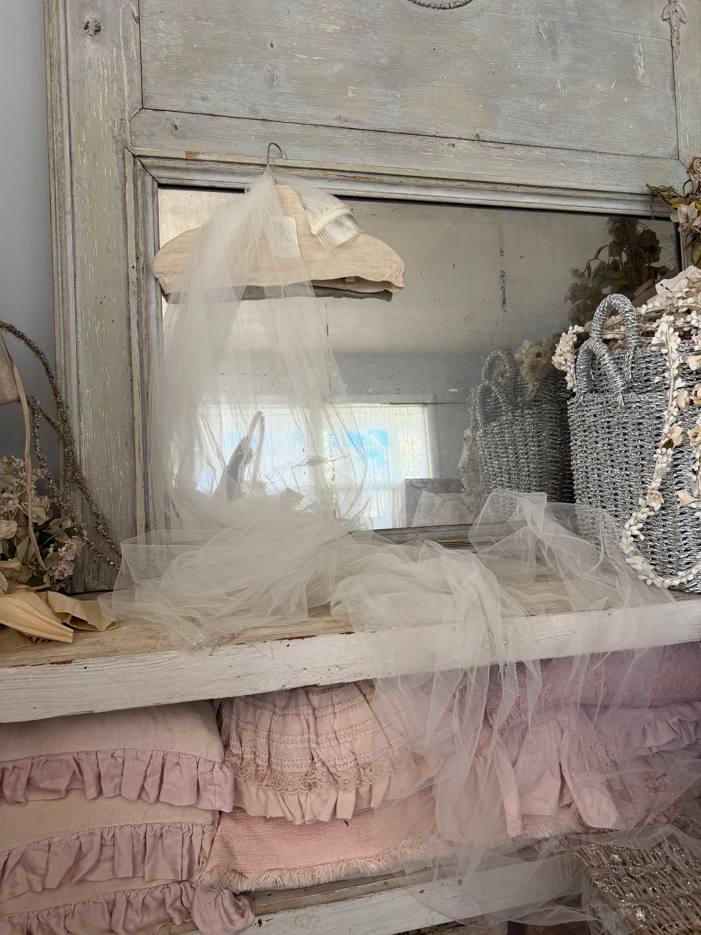 Vintage Ethereal Beaded Tulle Lace Cathedral Wedding Veil