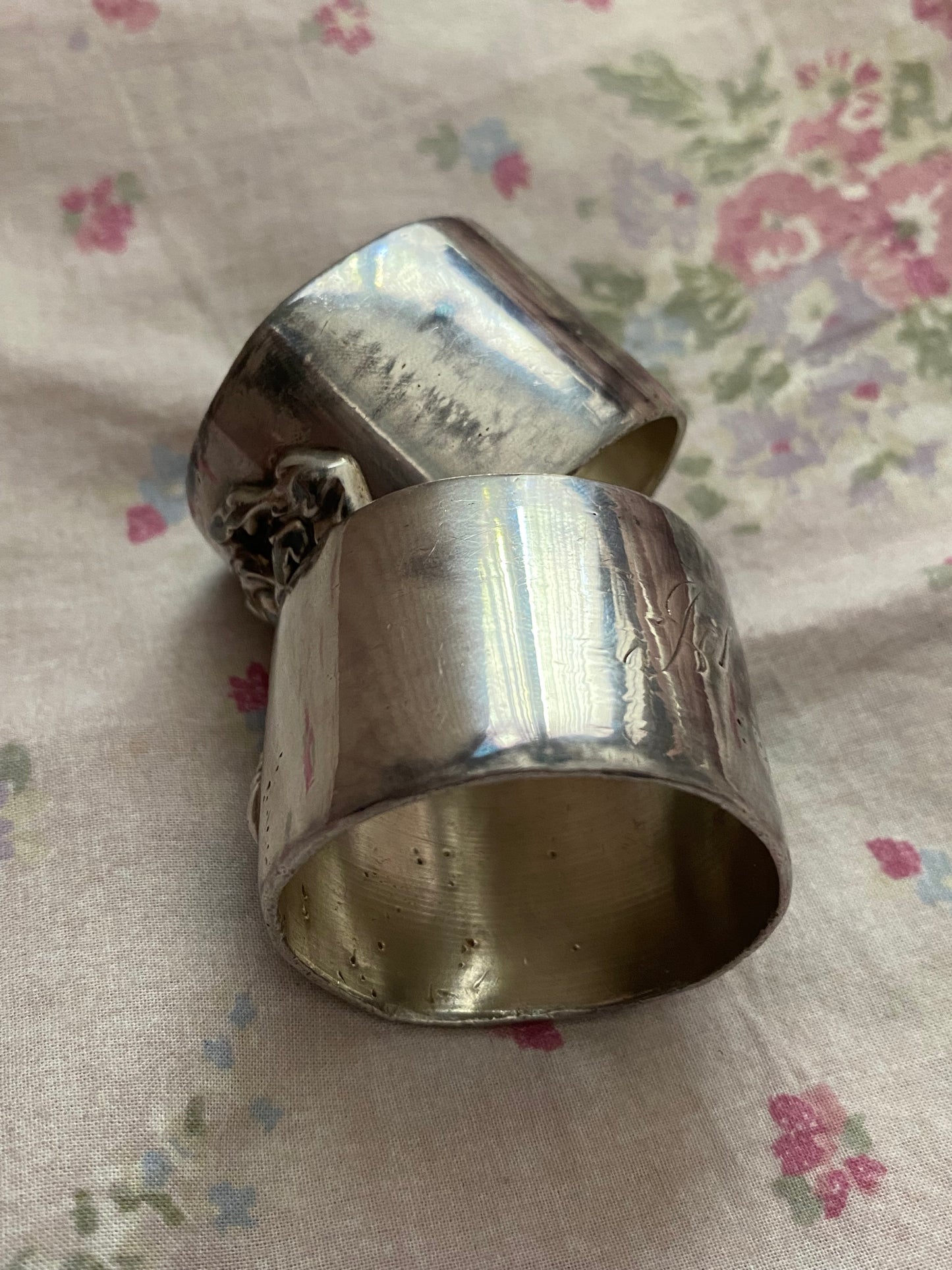 Pair Antique Sterling Silver Napkin Rings Cherub