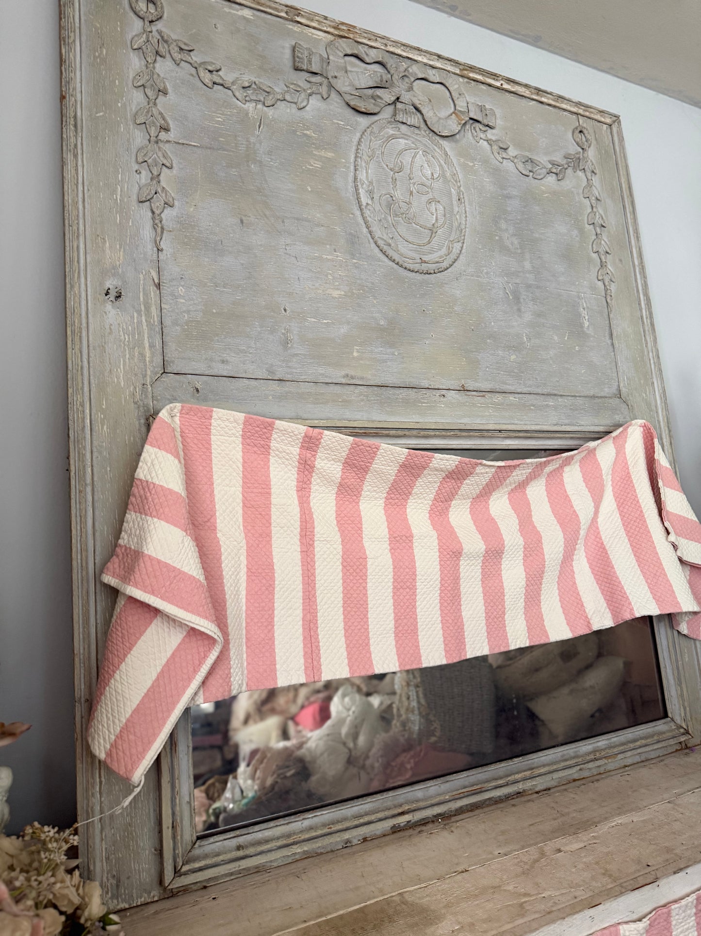 Pair Vintage Pink White Candy Stripe Valance Curtains