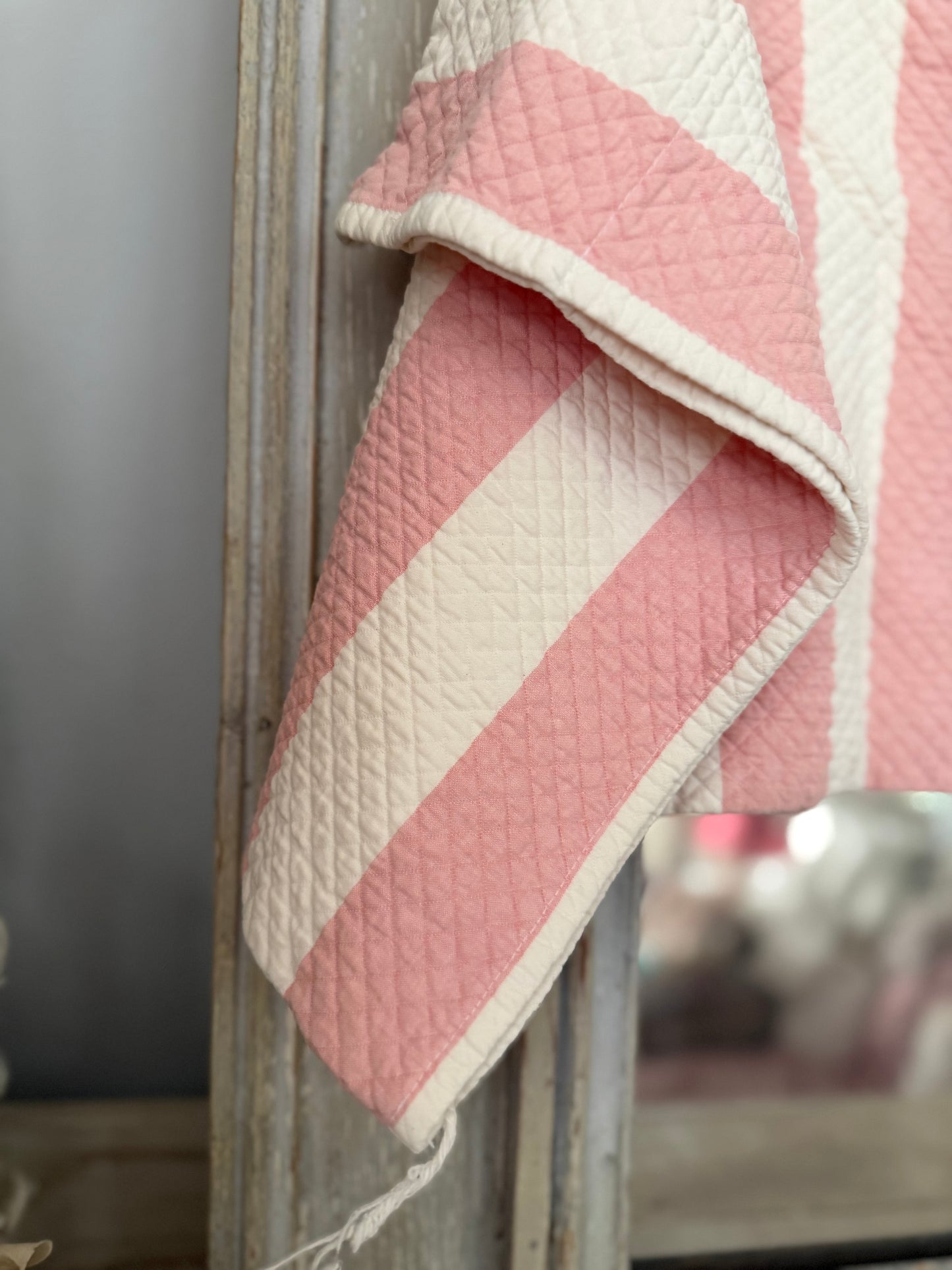 Pair Vintage Pink White Candy Stripe Valance Curtains