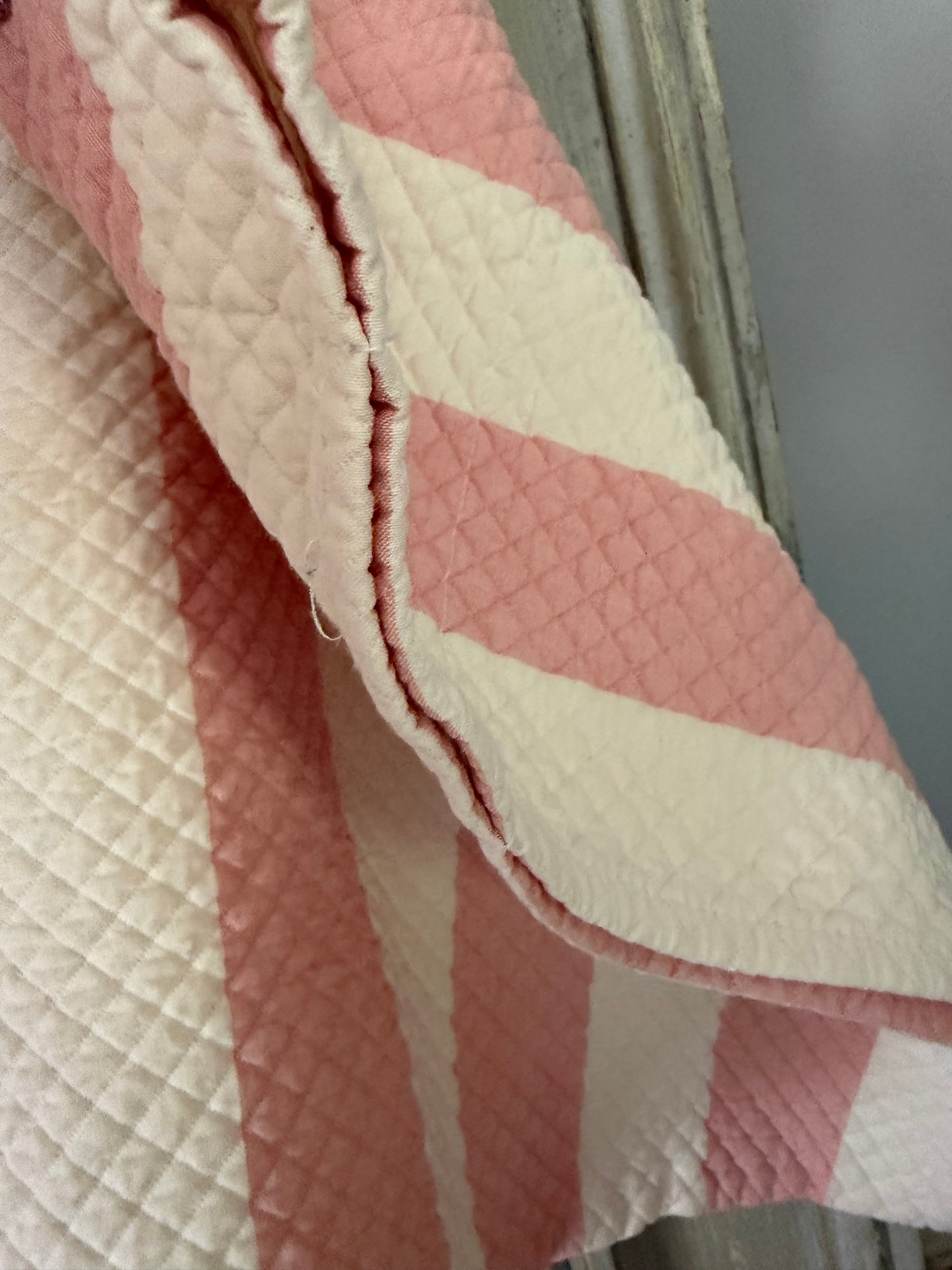 Pair Vintage Pink White Candy Stripe Valance Curtains
