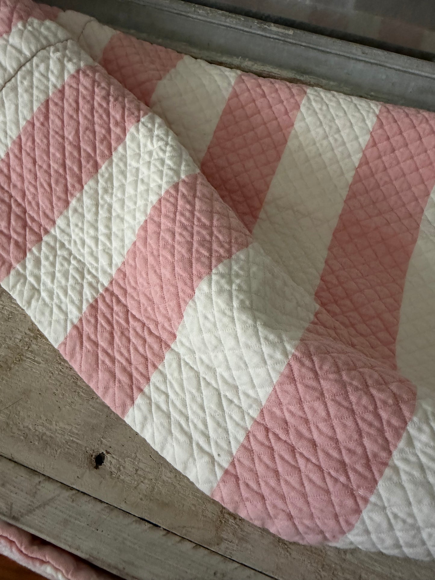 Pair Vintage Pink White Candy Stripe Valance Curtains
