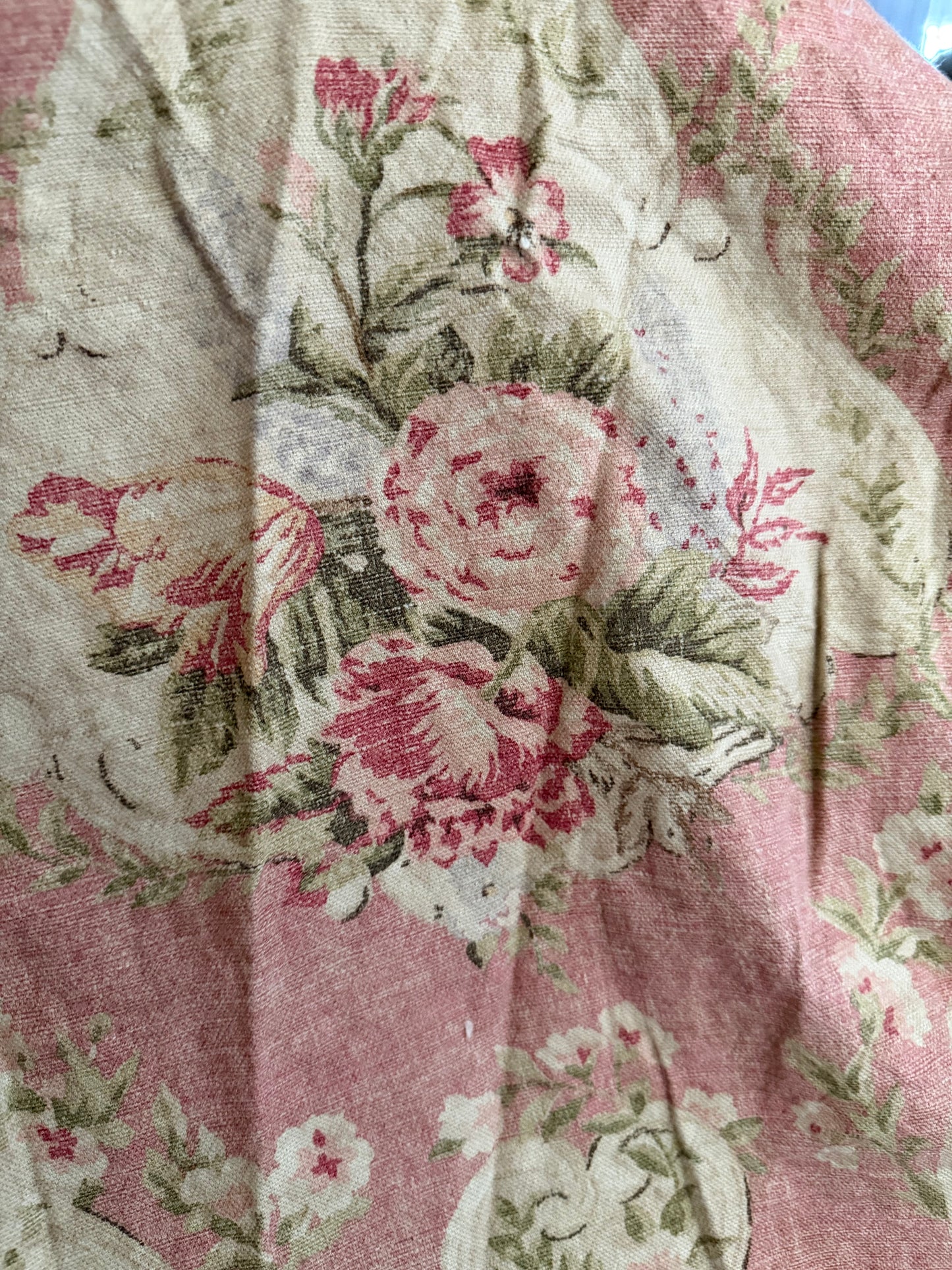 Set 2 Vintage Shabby Chic Pink Rose Linen Fabric Chair Slipcovers