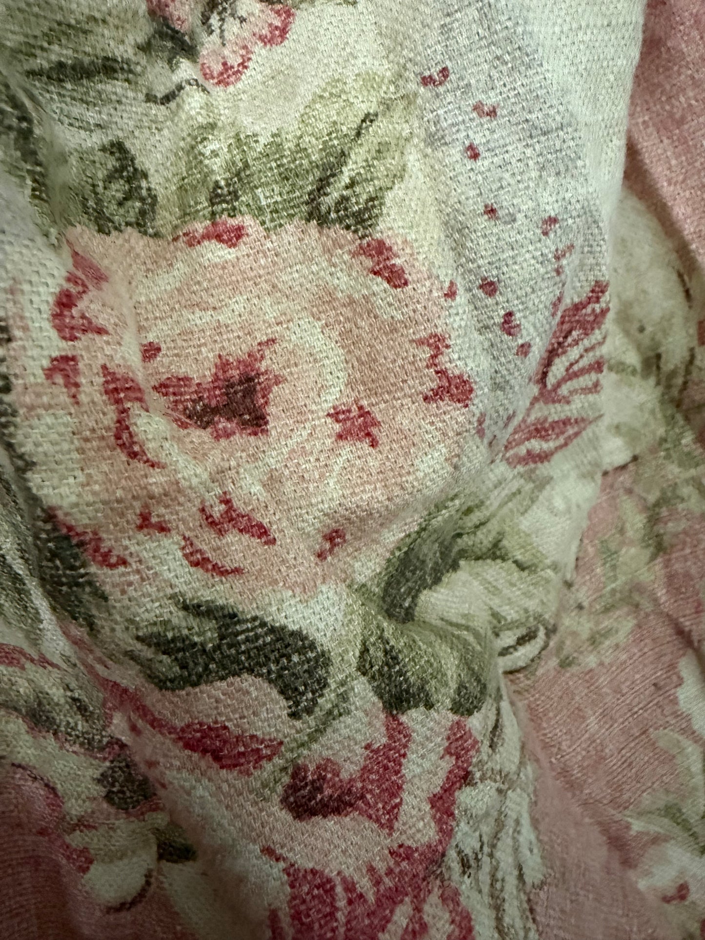 Set 2 Vintage Shabby Chic Pink Rose Linen Fabric Chair Slipcovers