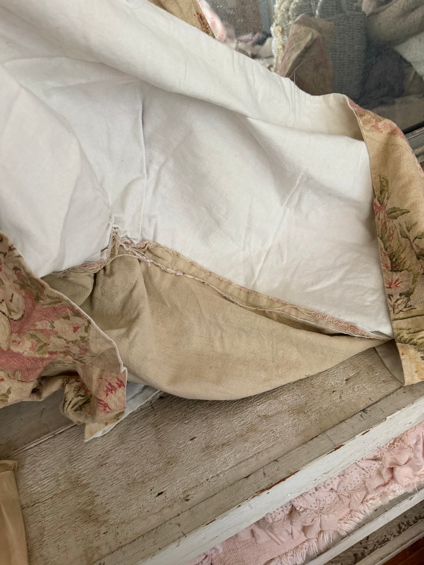 Set 2 Vintage Shabby Chic Pink Rose Linen Fabric Chair Slipcovers