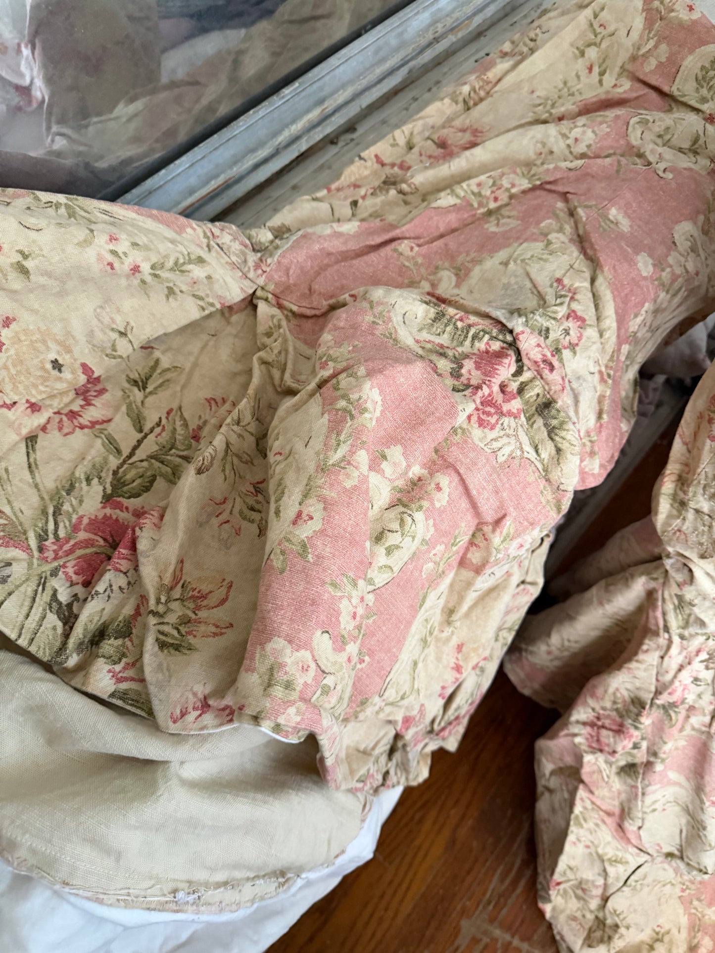 Set 2 Vintage Shabby Chic Pink Rose Linen Fabric Chair Slipcovers
