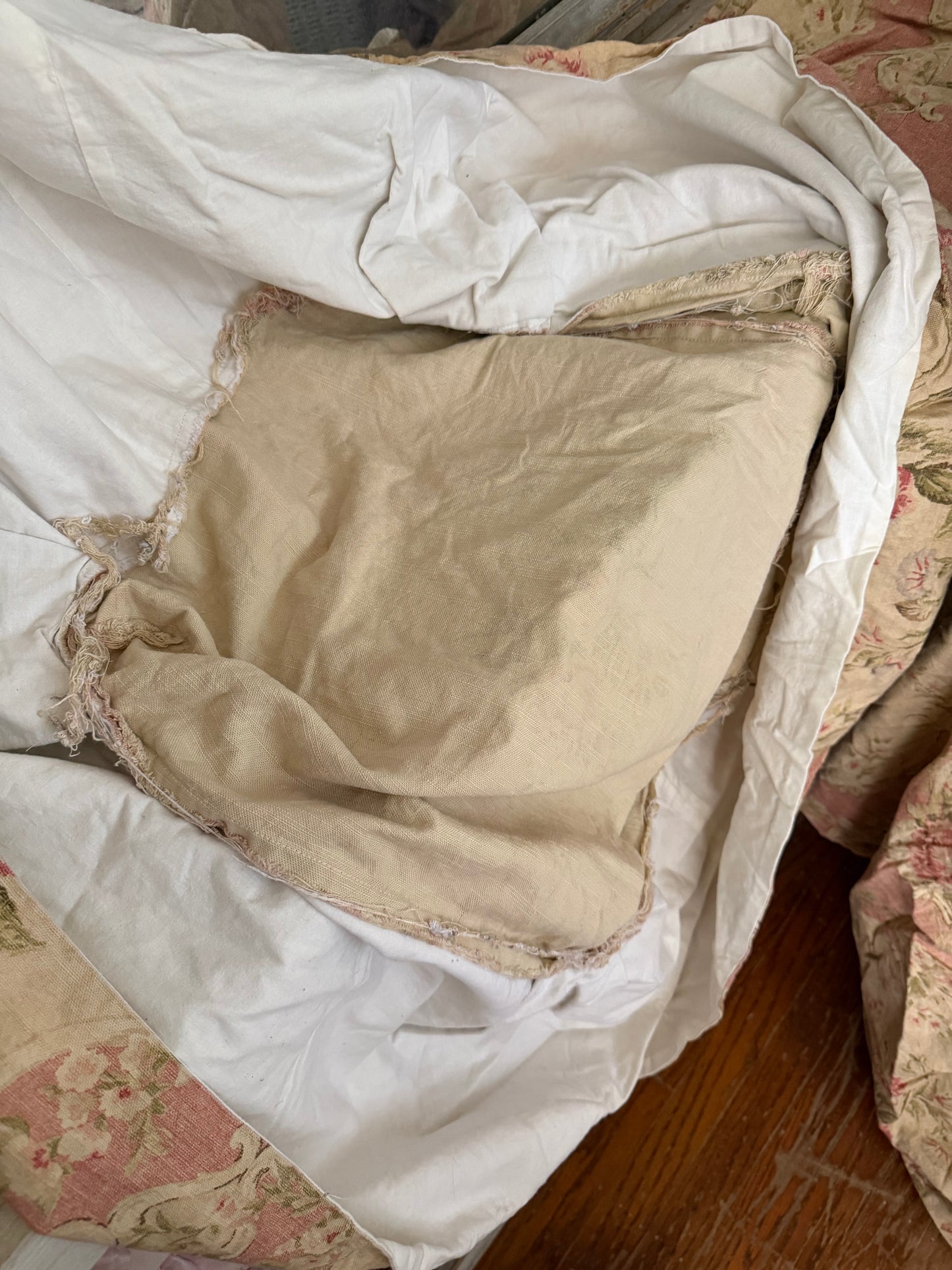 Set 2 Vintage Shabby Chic Pink Rose Linen Fabric Chair Slipcovers