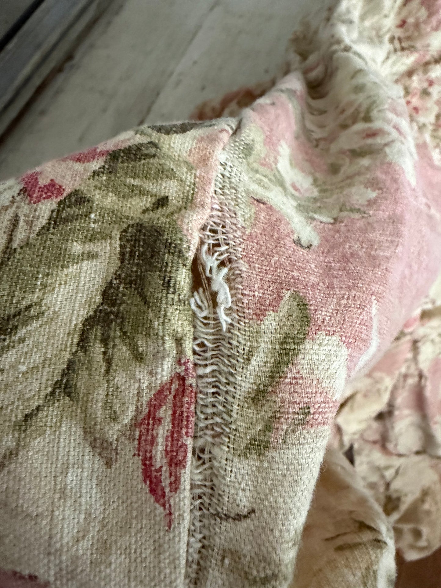 Set 2 Vintage Shabby Chic Pink Rose Linen Fabric Chair Slipcovers