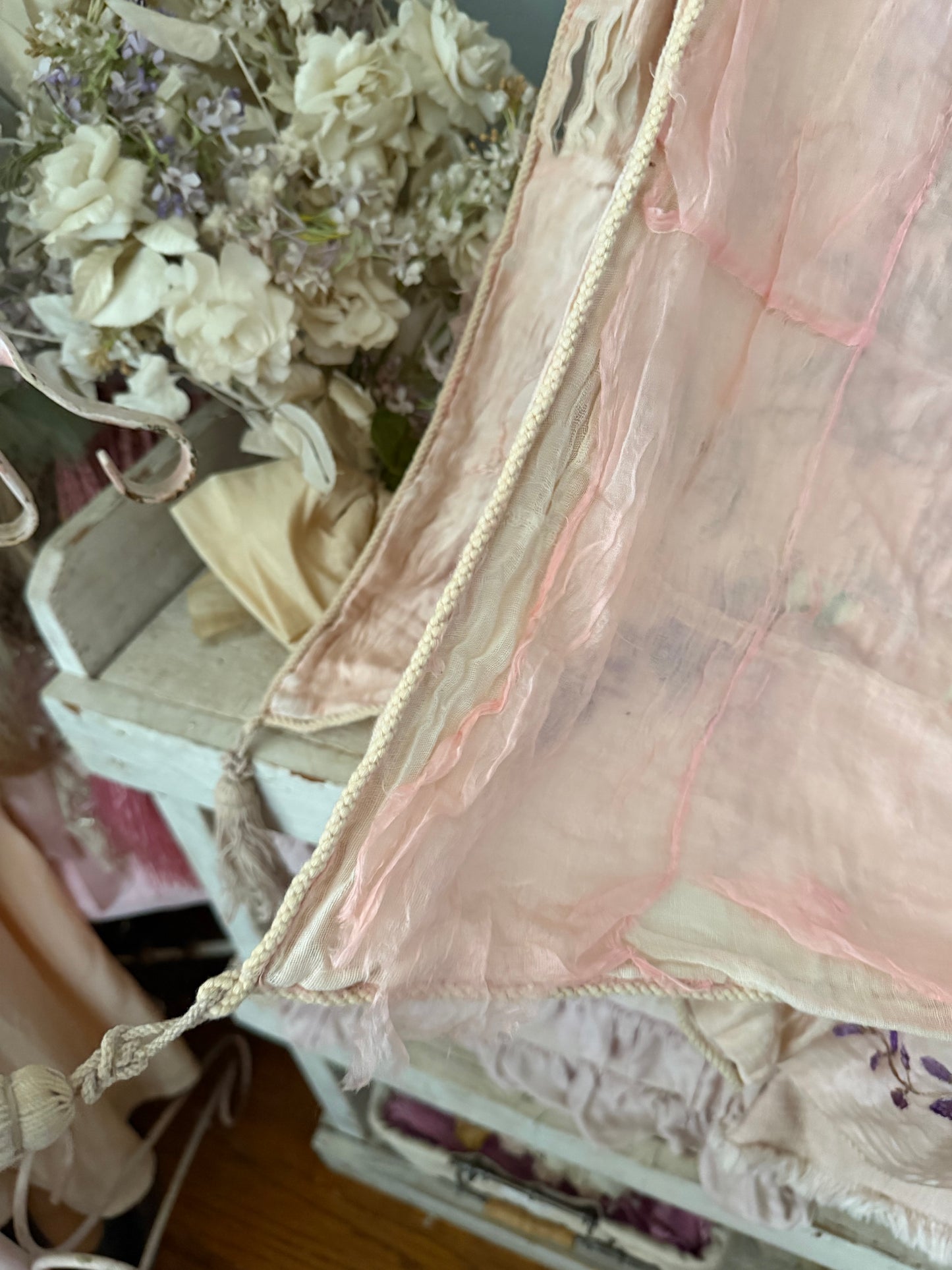 Antique Pink Silk Embroidered Boudoir Throw