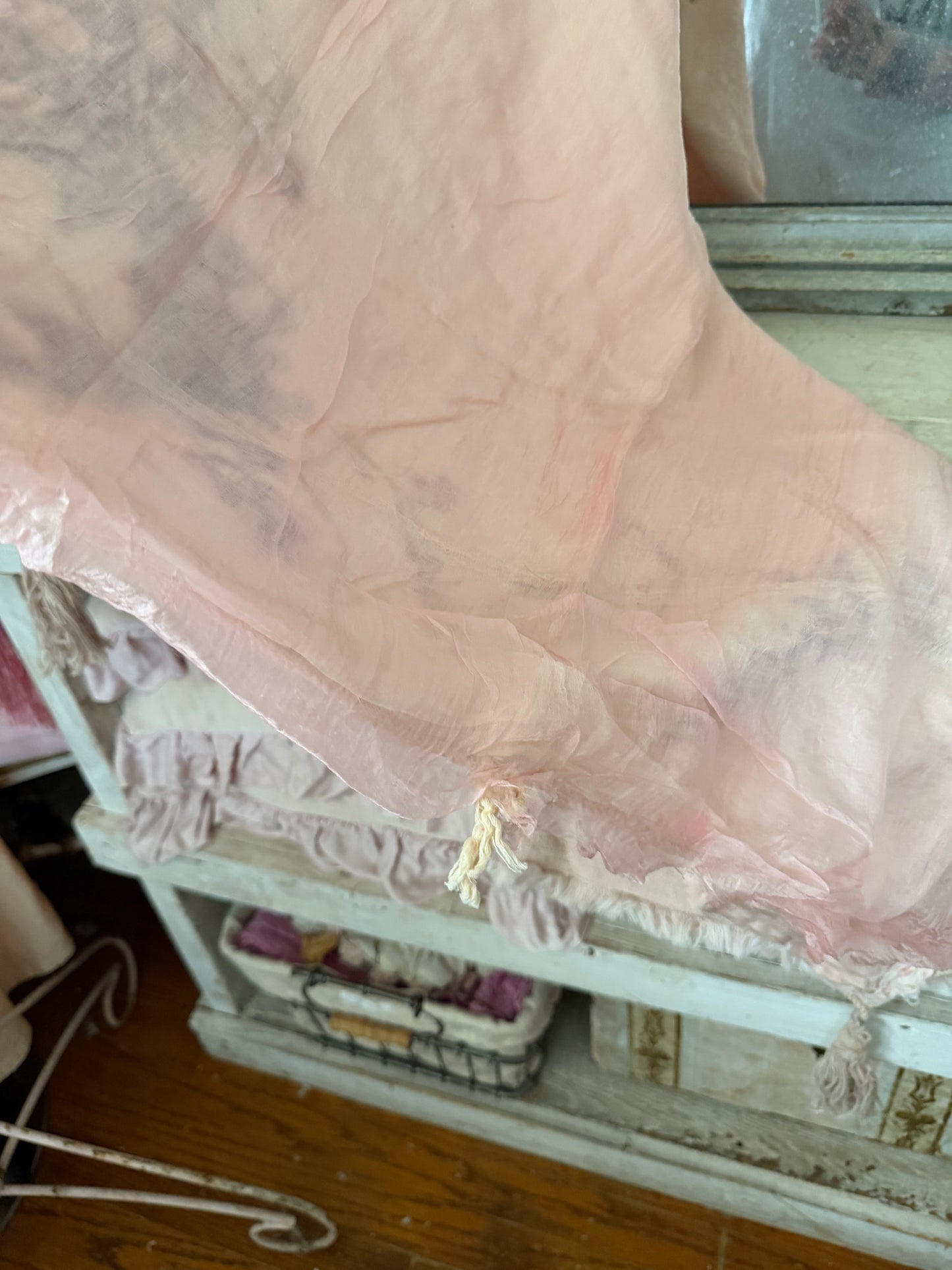 Antique Pink Silk Embroidered Boudoir Throw