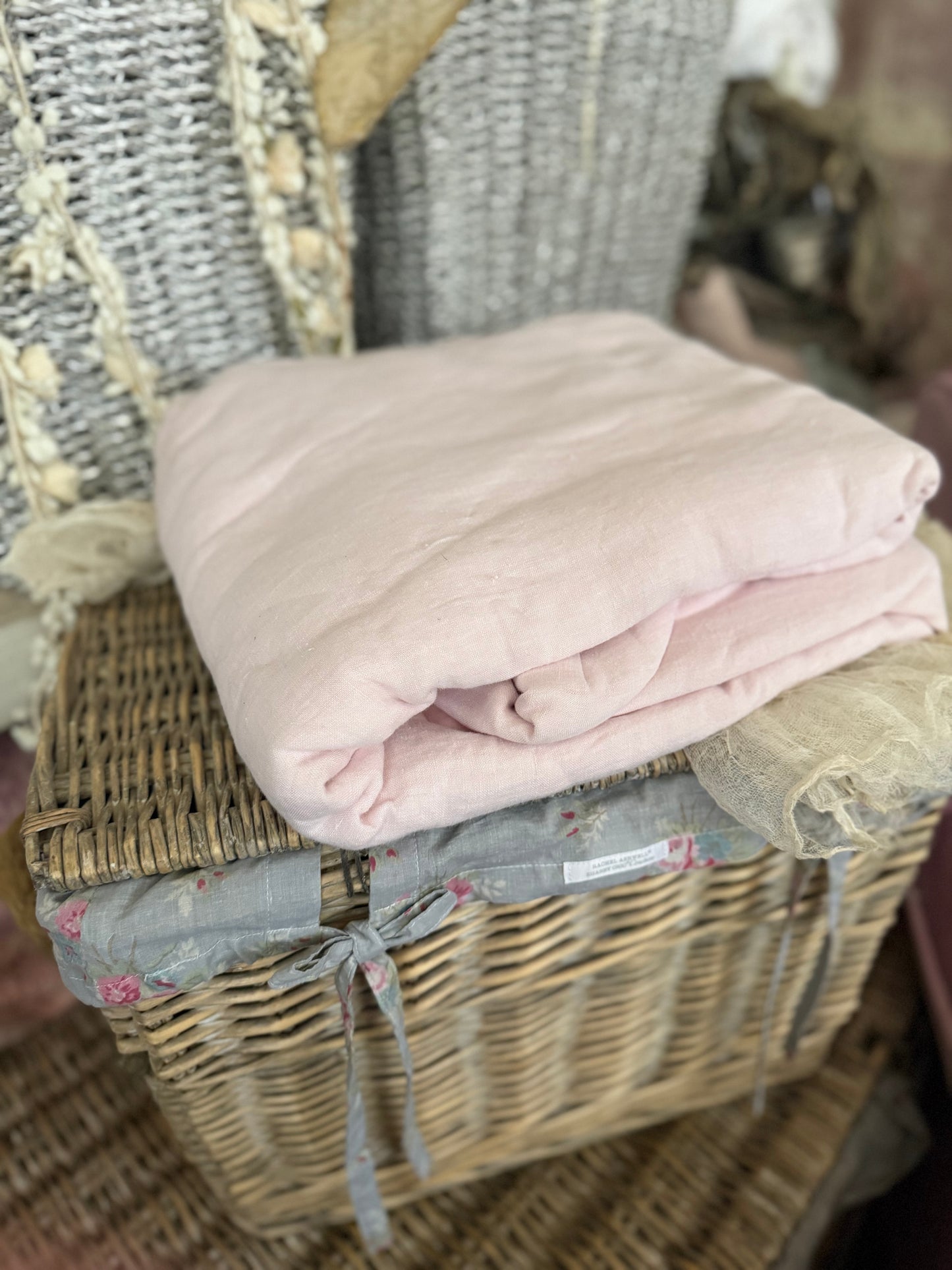 Rachel Ashwell Shabby Chic Couture RASSC Pink Prairie Stitch Linen King Duvet