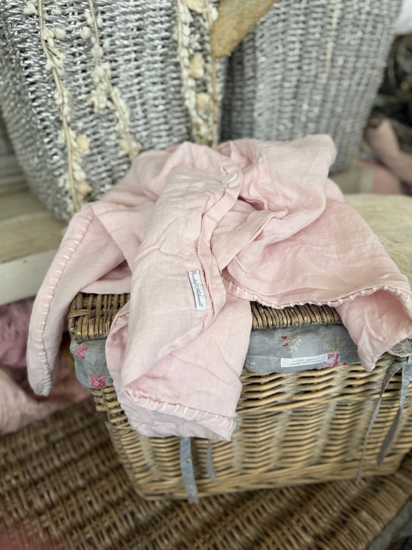 Rachel Ashwell Shabby Chic Couture RASSC Pink Prairie Stitch Linen Euro Sham