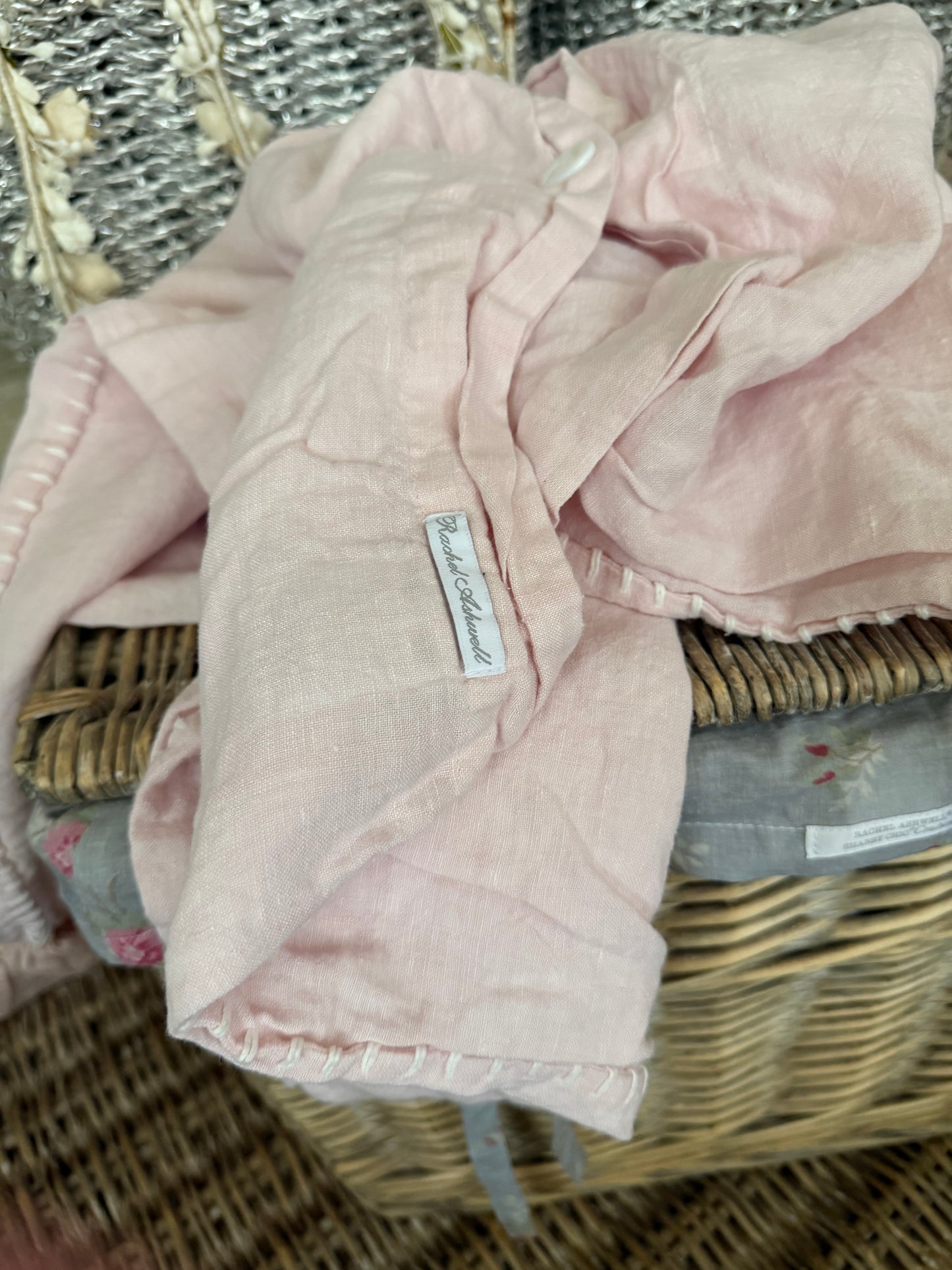 Rachel Ashwell Shabby Chic Couture RASSC Pink Prairie Stitch Linen Euro Sham