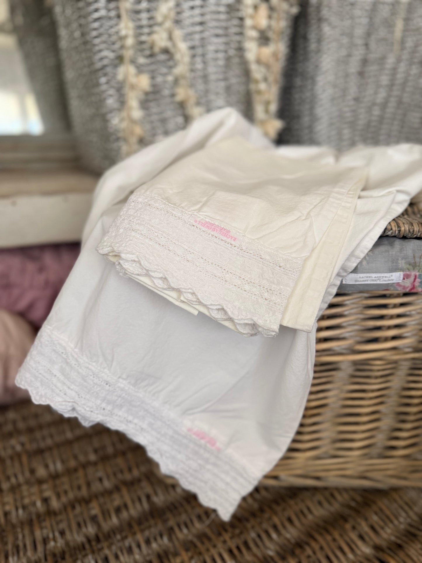 Pair RASSC Rachel Ashwell Lace Hem Pillowcases