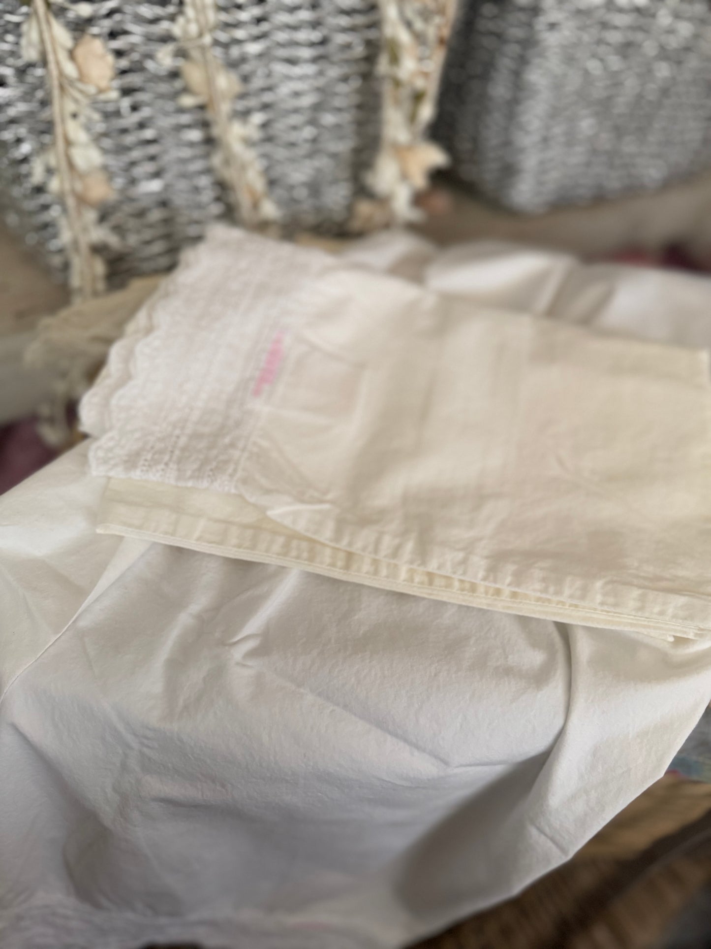 Pair RASSC Rachel Ashwell Lace Hem Pillowcases