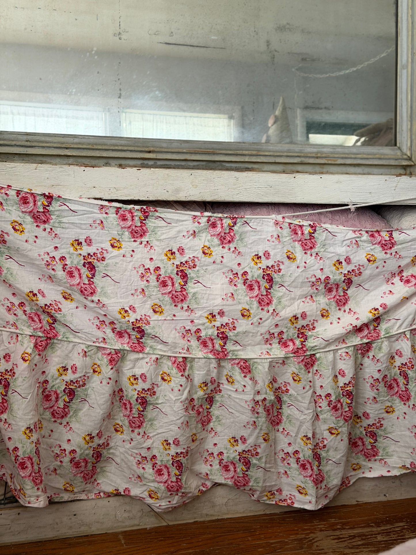Antique Floral French Fabric Ruffled Valance Panel