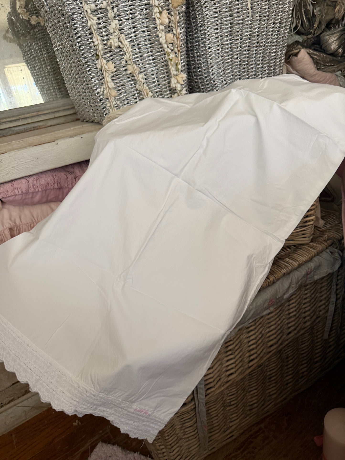 Pair RASSC Rachel Ashwell Lace Hem Pillowcases