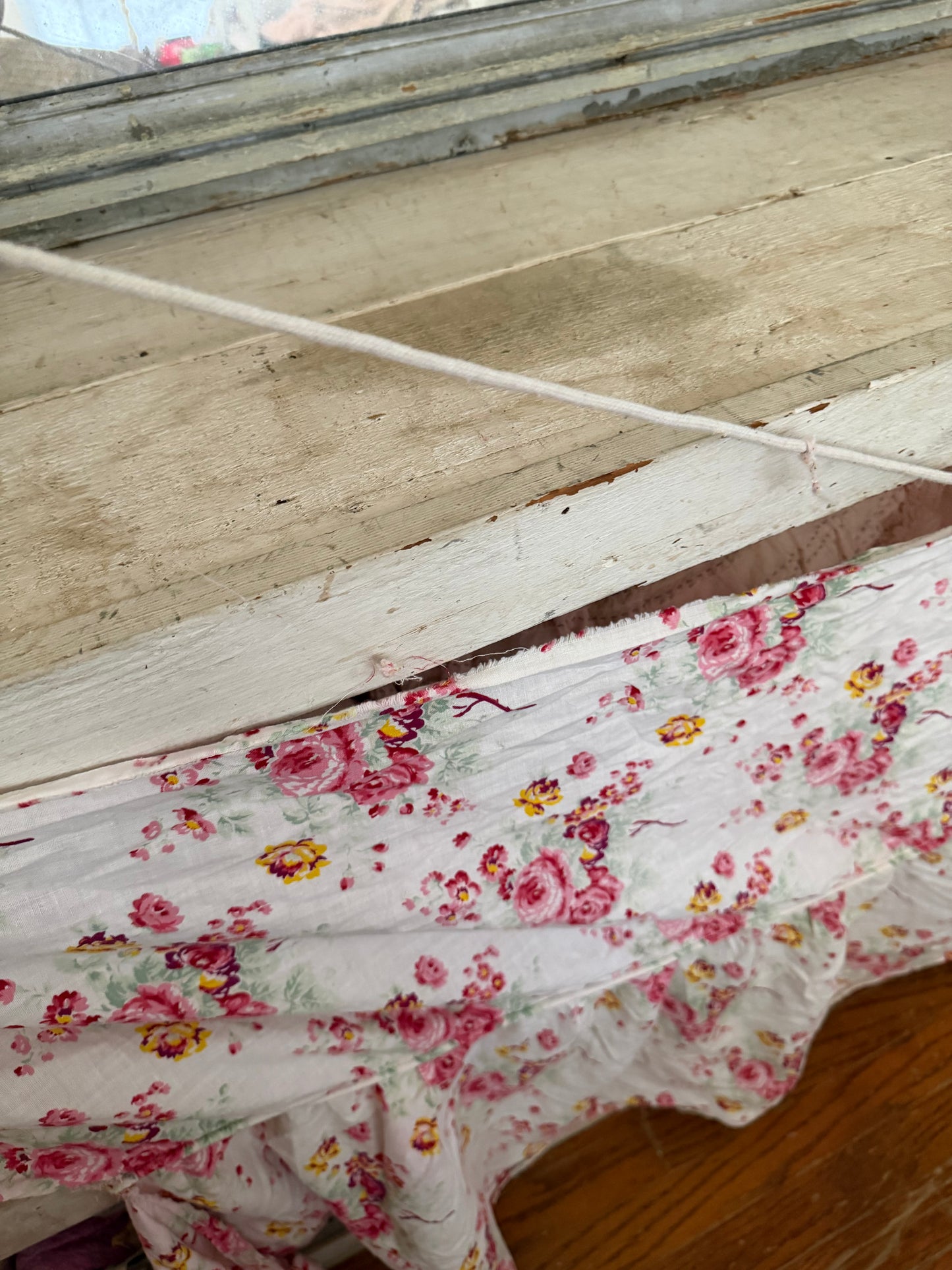Antique Floral French Fabric Ruffled Valance Panel