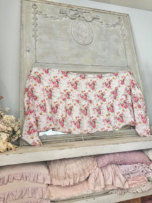 Antique Floral French Fabric Ruffled Valance Panel