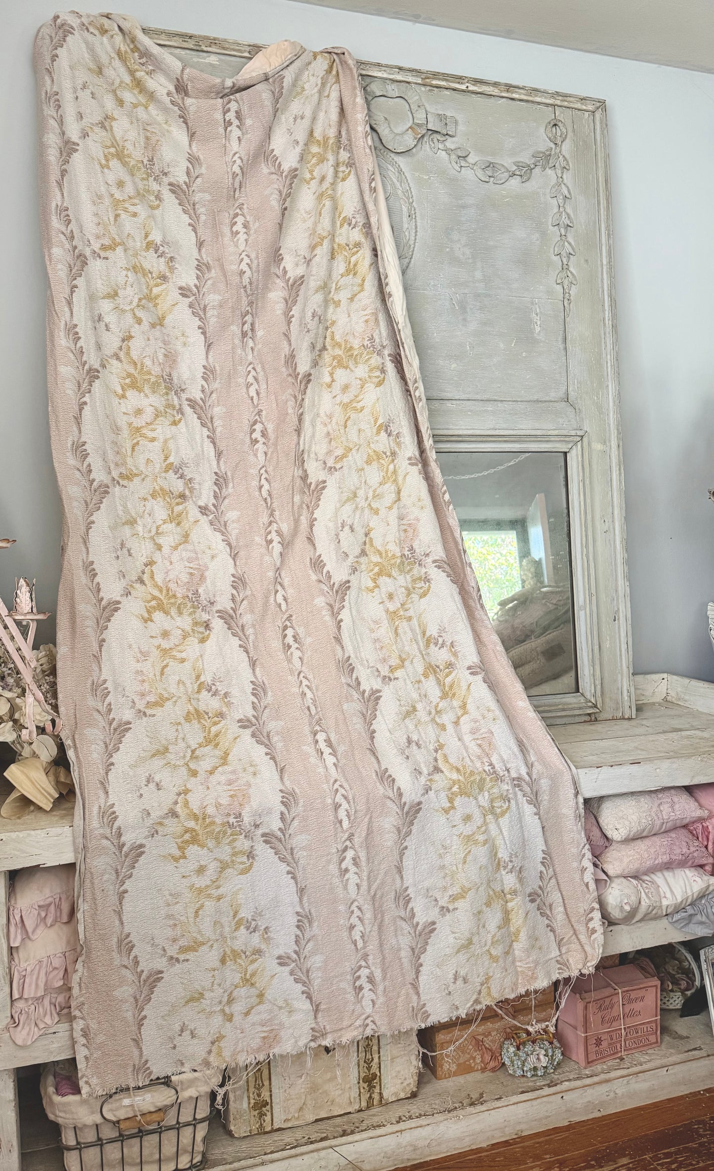 Vintage Shabby Chic Pastel Fabric Curtain Panel