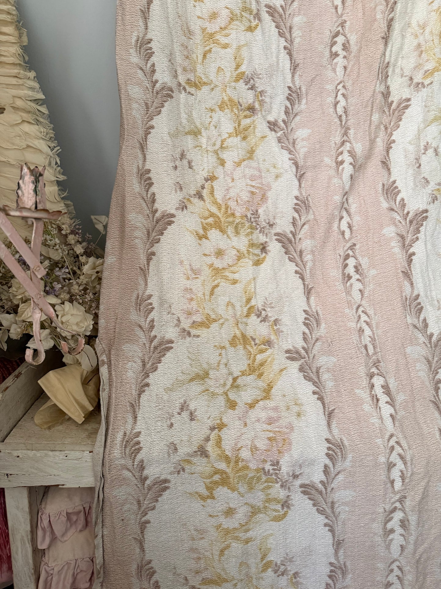Vintage Shabby Chic Pastel Fabric Curtain Panel