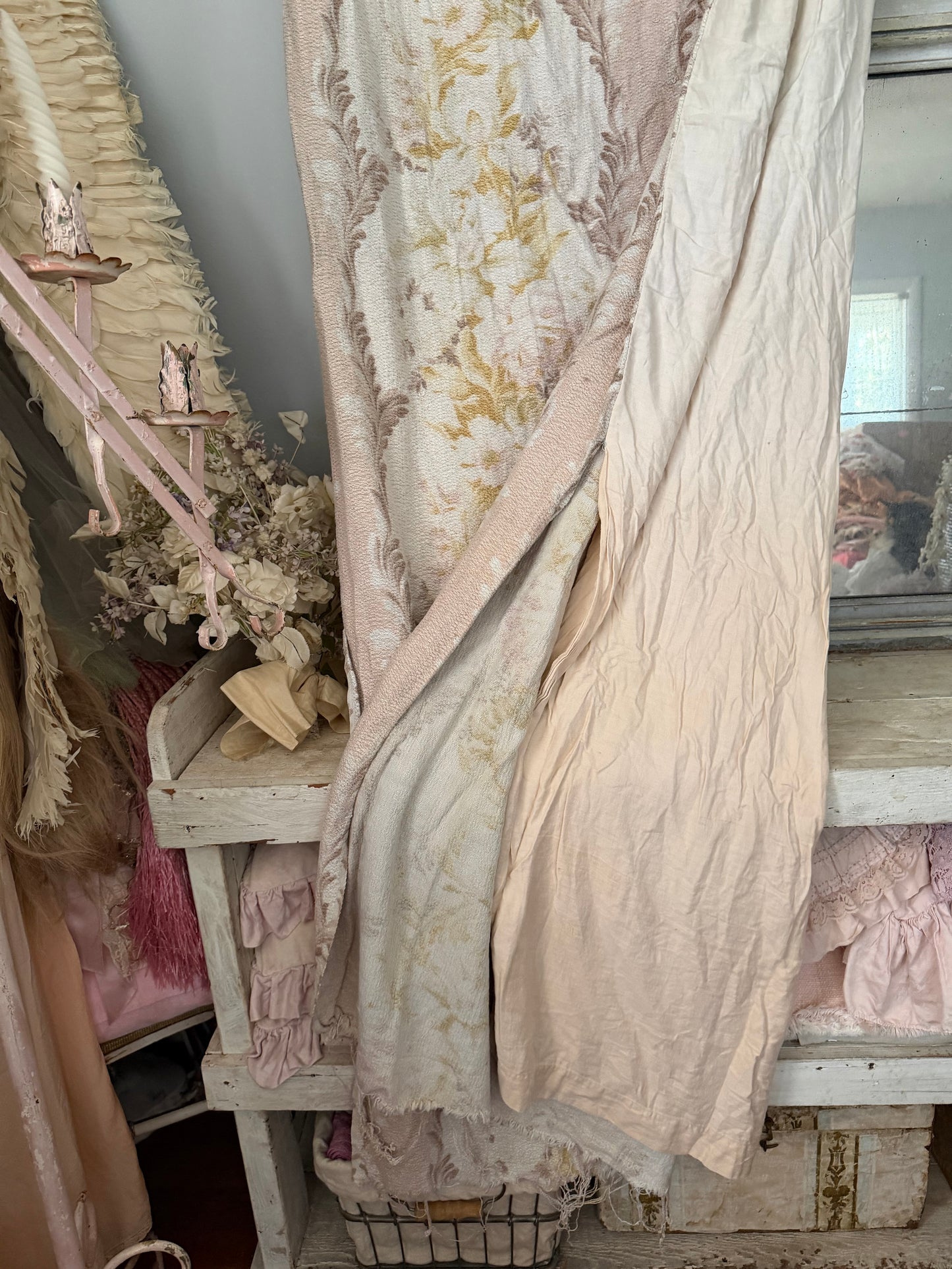 Vintage Shabby Chic Pastel Fabric Curtain Panel