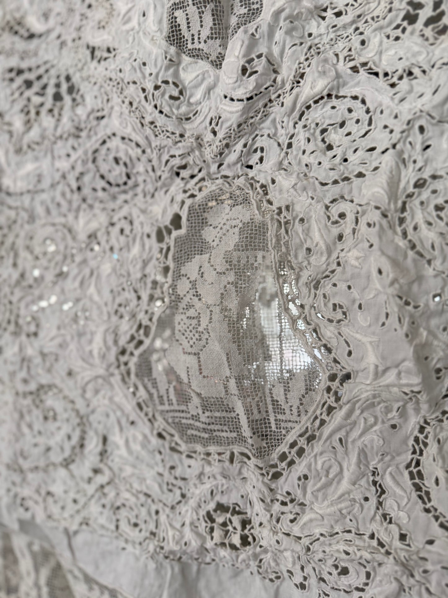 Incredible Antique Cherub Lace Round Tablecloth