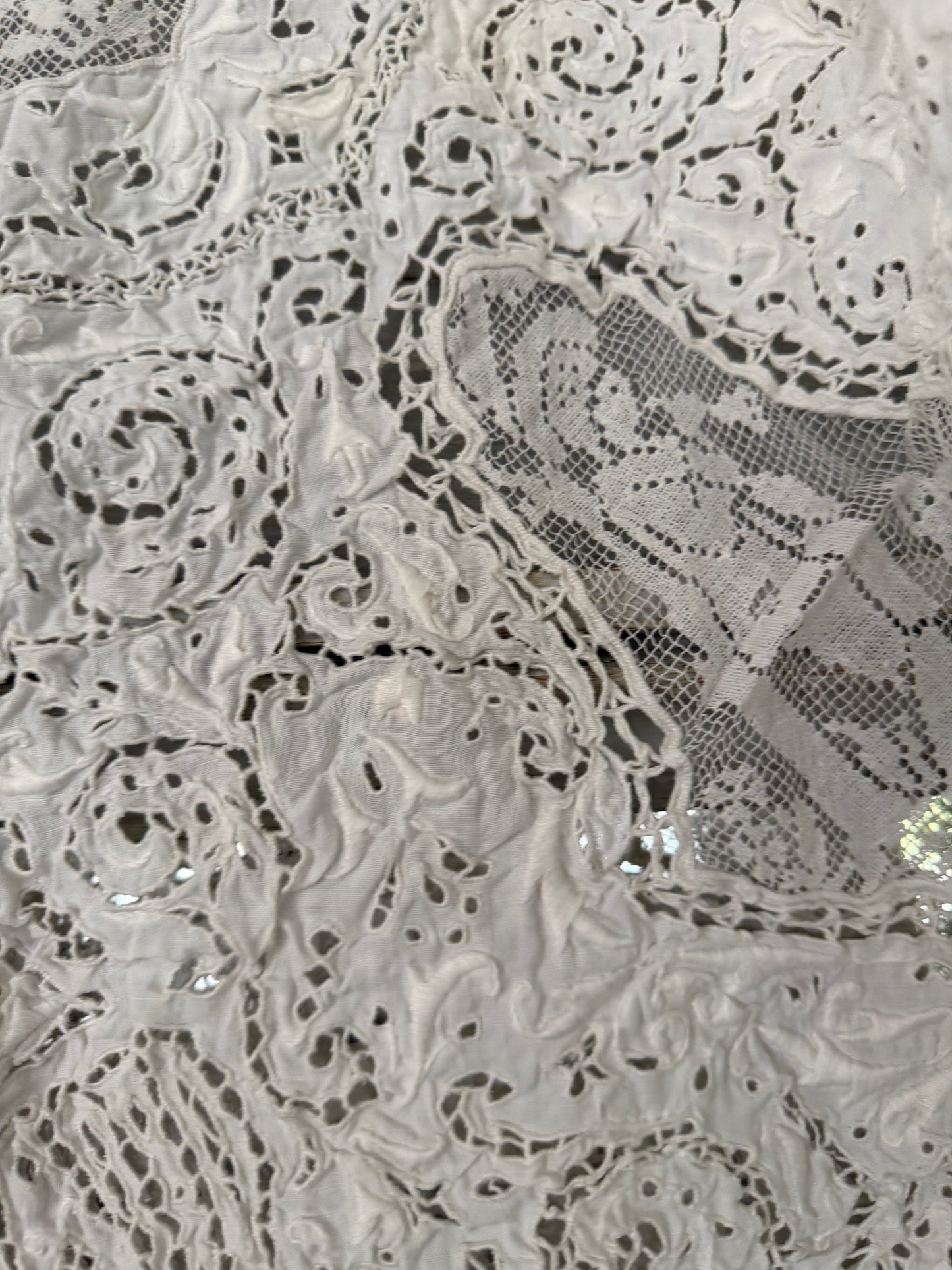 Incredible Antique Cherub Lace Round Tablecloth