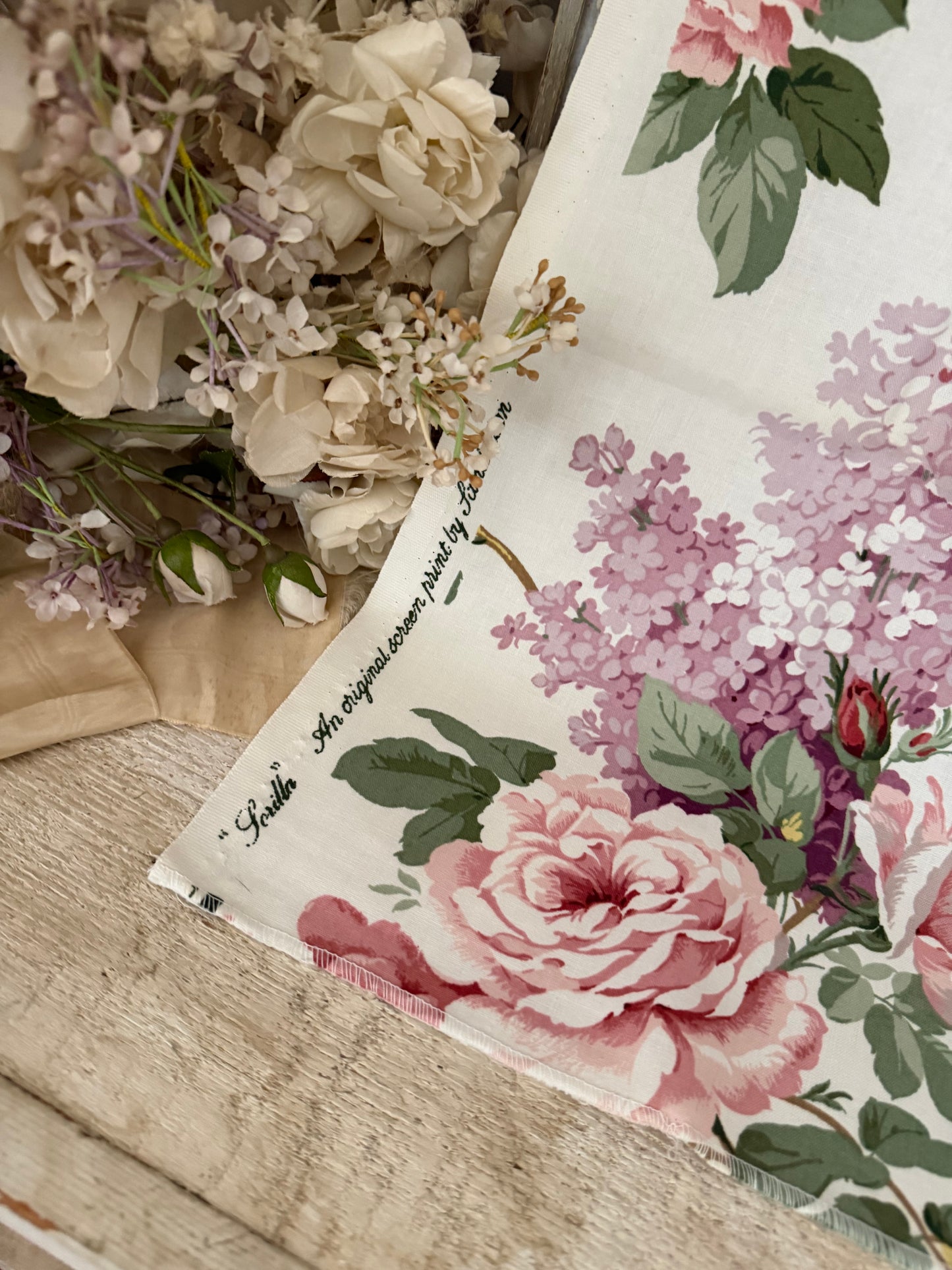 Sanderson Luxury Fabric Sorilla Pink Roses Lilacs Shabby Chic